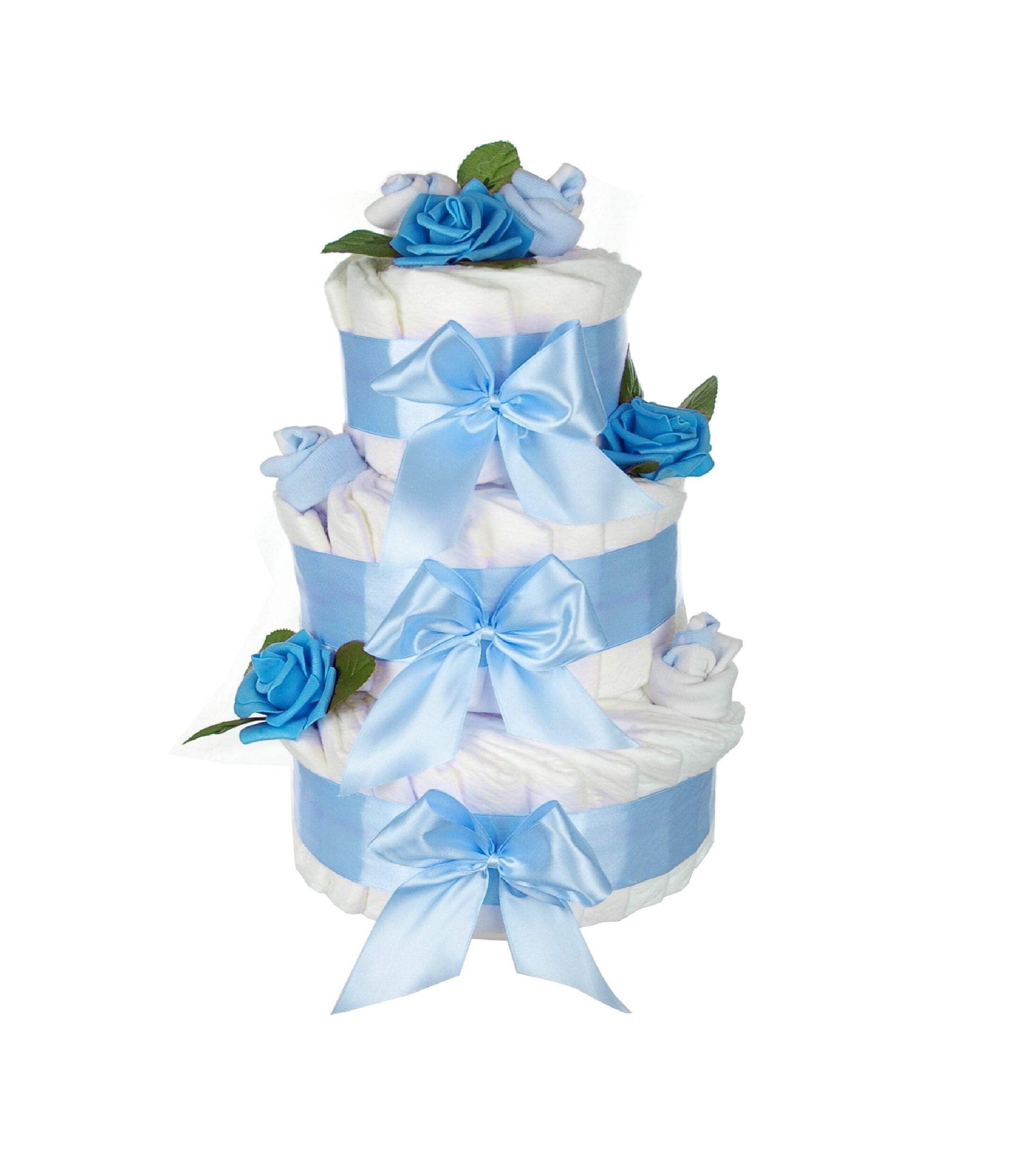 Dubistda© - Torta di pannolini XXL per bambini, motivo: fiori di rosa, 63 pezzi, regalo per nascita, 45 cm