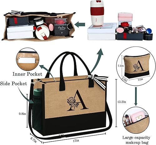 Miniatura 2 de Regalos para el día de la madre bolsa de yute inicial con cremallera, regalos de cumpleaños personalizados para mujeres, regalo de graduación para