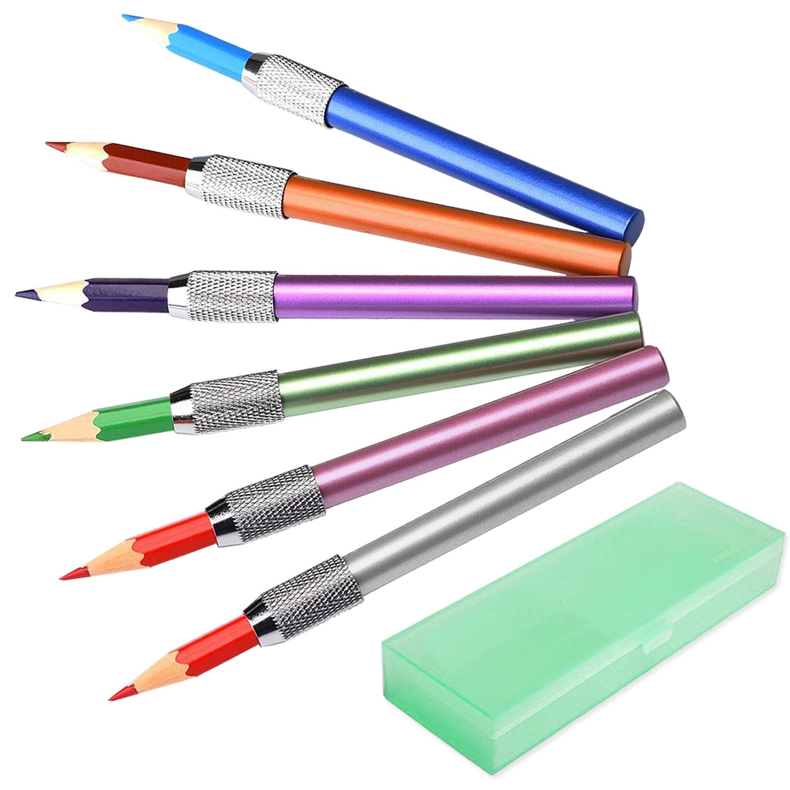 Pencil Lengthener Extender Holder with Pencil Case Box, Assorted Colors Lightweight Comfortable Hold by Amison, 6pcs