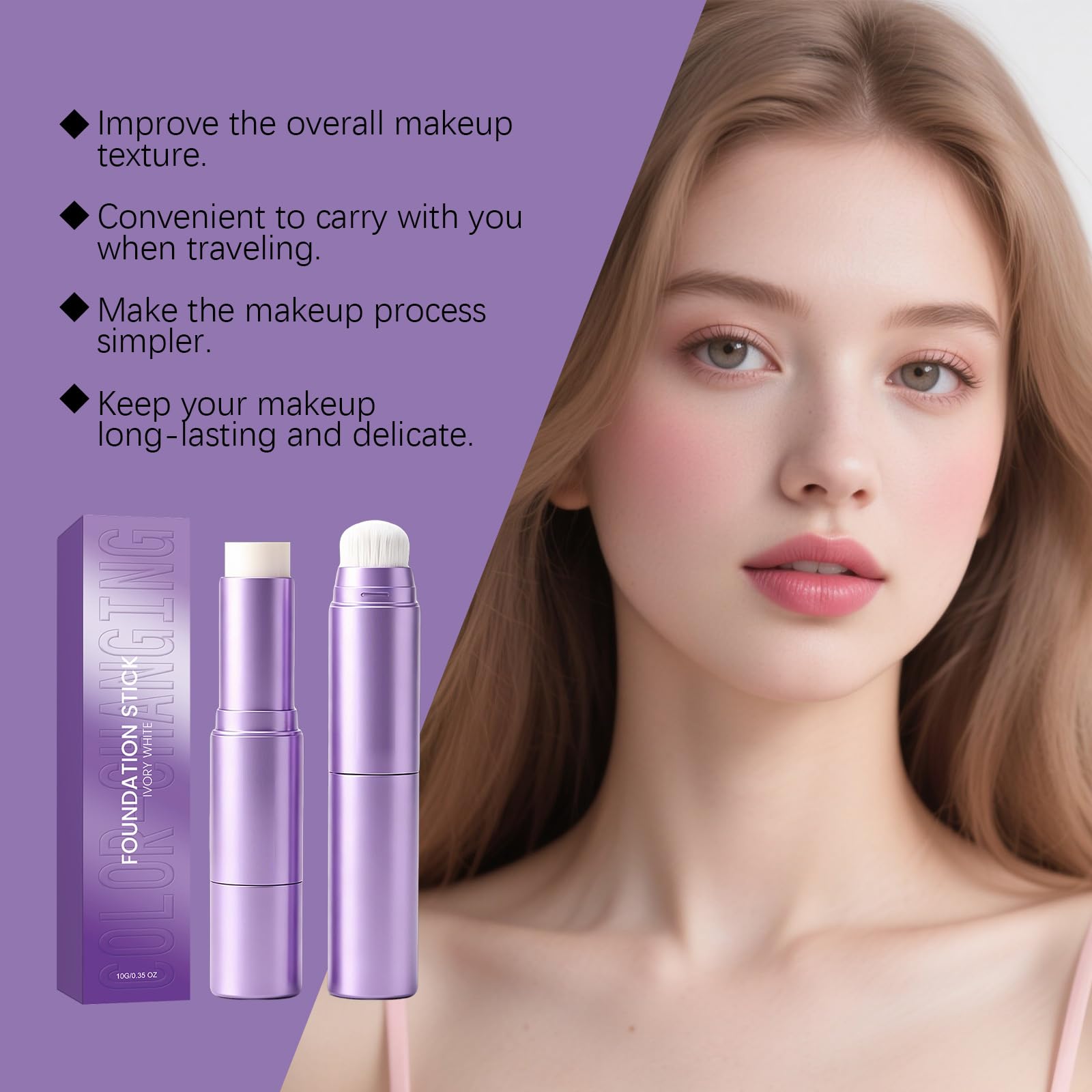 Fondotinta Stick Stick Correttore Crema 2 in 1 con Pennello | fondotinta coreano intelligente per pelle matura, copertura naturale