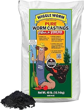 100% Pure Worm Castings Plus Worm Egg Material, 40lbs - Fertilizer and Soil Amendment for Indoor and Outdoor Gardening to Improve Soil Fertility and Aeration - 100% Organic and Odor Free