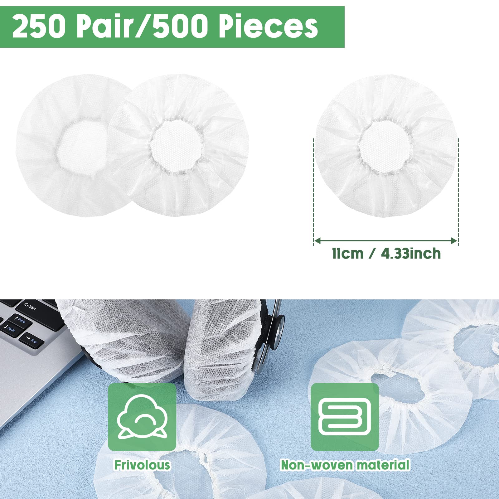 Tatuo 500 coperture usa e getta per cuffie sanitarie, auricolari bianchi non tessuti per la maggior parte delle cuffie, 11 cm