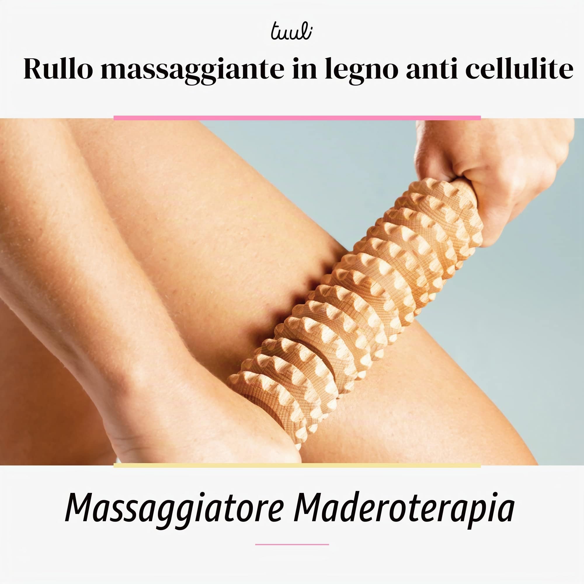 Tuuli Accessories Anti Cellulite Rullo Massaggiatore Massaggio Anticellulite Maderoterapia Legno 40 cm
