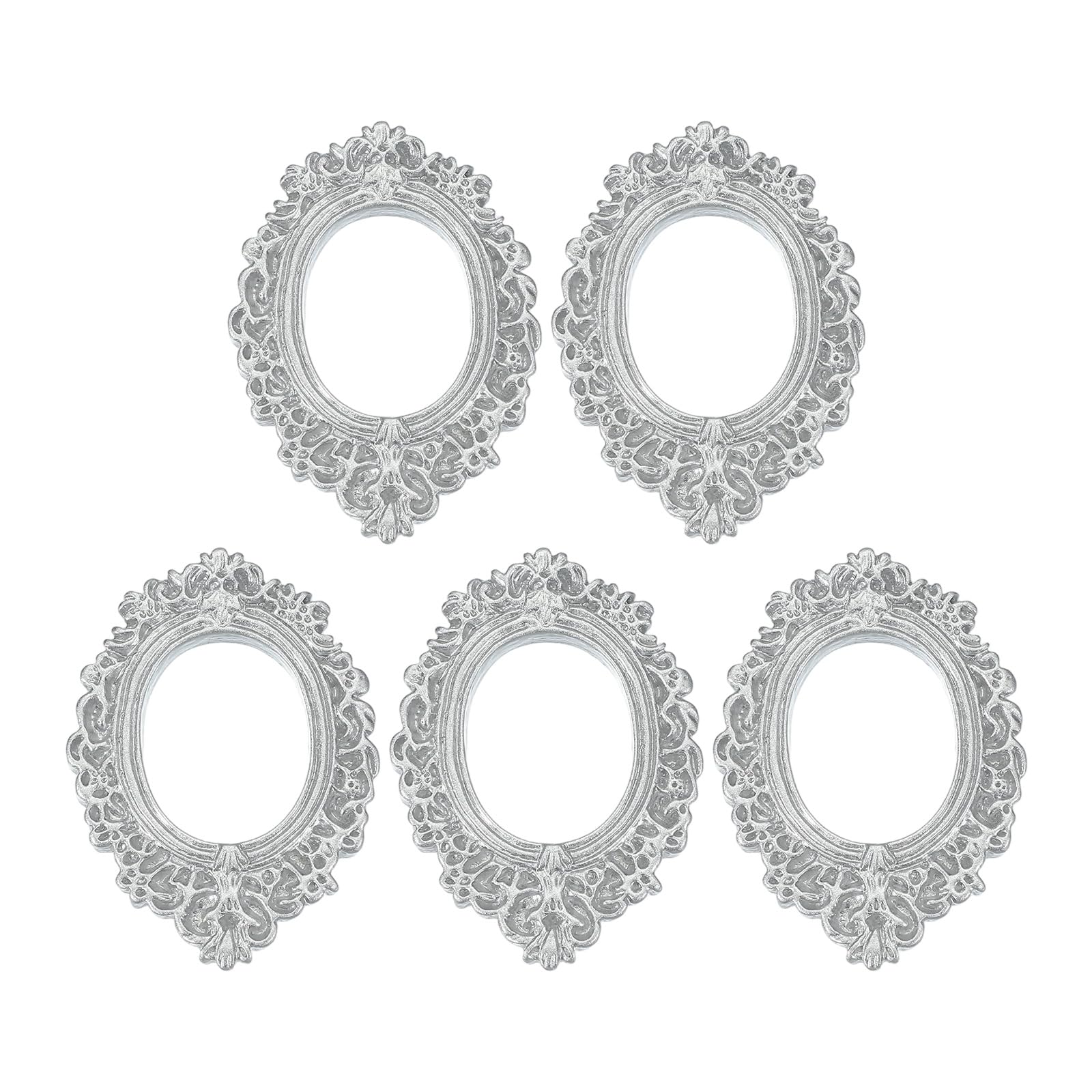 uxcell 5pcs Vintage Resin Picture Frames, Mini Tiny Photo Frame Rectangle Jewelry Display Prop for DIY Table Top Photography Wedding Decor, Silver, 0.9 x 0.8