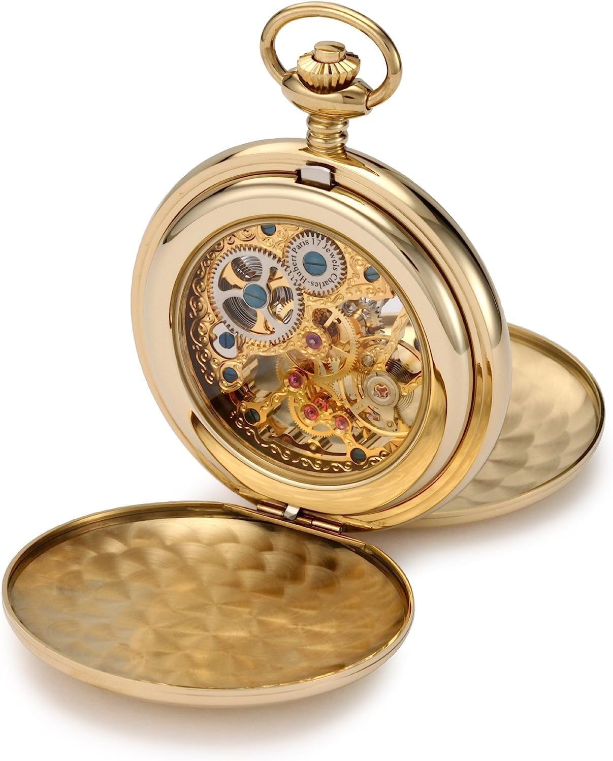 Charles Hubert 3904-G Men's Pocket Watch, Mechanical Hand Winding, Skeleton, Gold