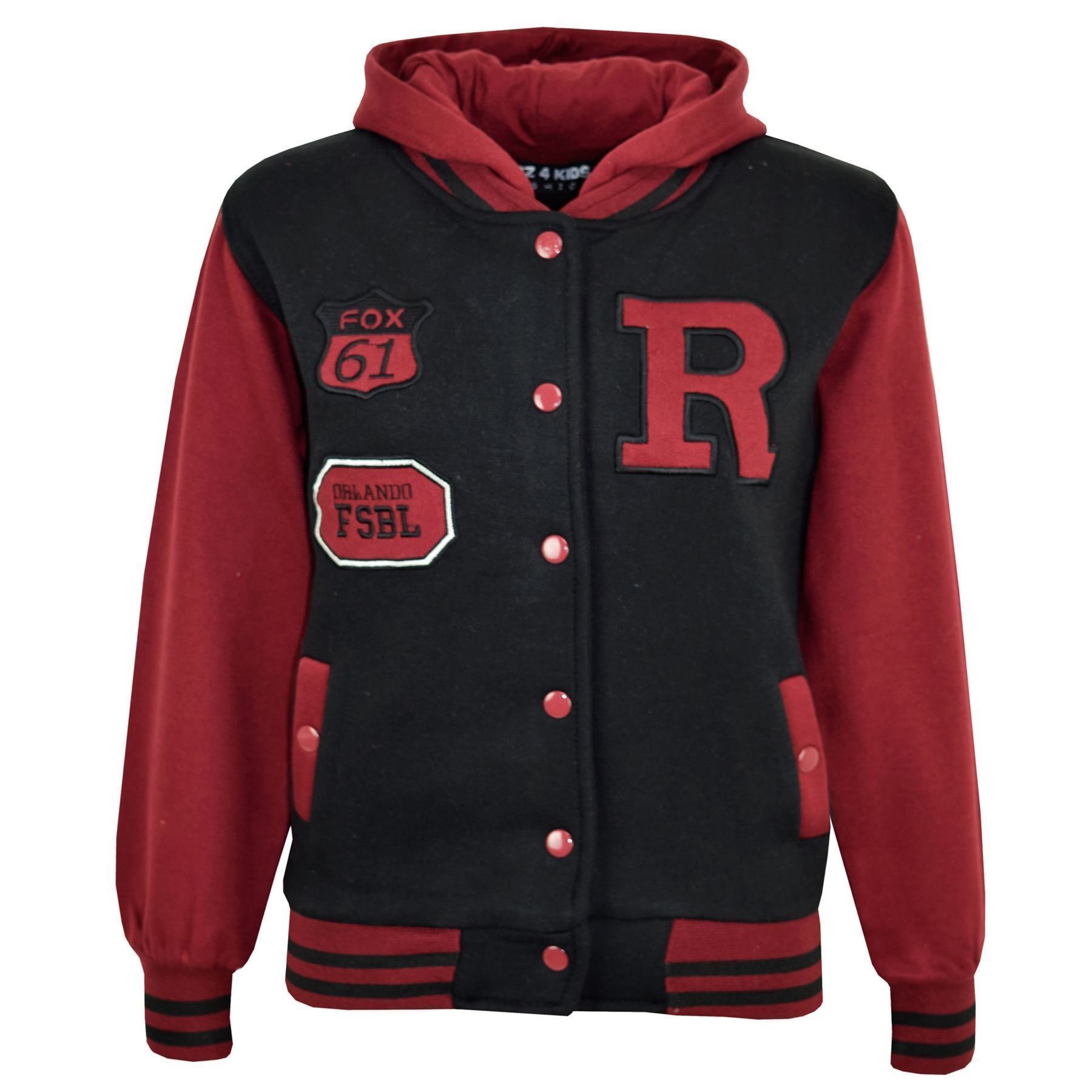 A2Z 4 Kids Enfants Filles Garçons R Fashion Fox Baseball Encapuchonné Veste Varsity Sweat À Capuche Âge 2 3 4 5 6 7 8 9 10 11 12 Ans