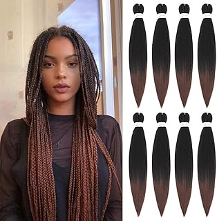 Originea 8 Packs Pre Stretched Braiding Hair 26 inch Yaki Texture EZ Braids Extensions Hair for Braiding Hot Water Setting Synthetic Hair Extensions (#T1B/30)