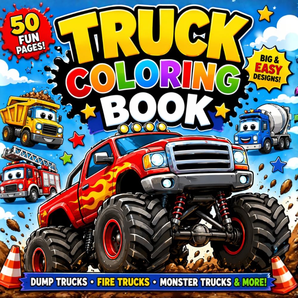 Truck Coloring Book Big & Easy Designs: Dump Trucks - Fire Trucks - Monster Trucks and More!
