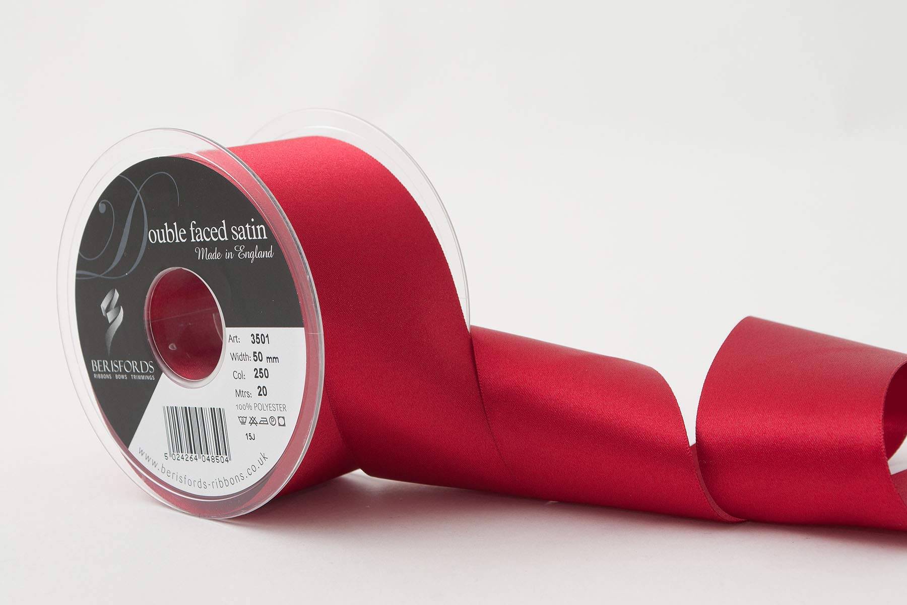 Berisfords Double FACE Poly Satin Ribbon, RED, 10.5x10.5x5.7 cm