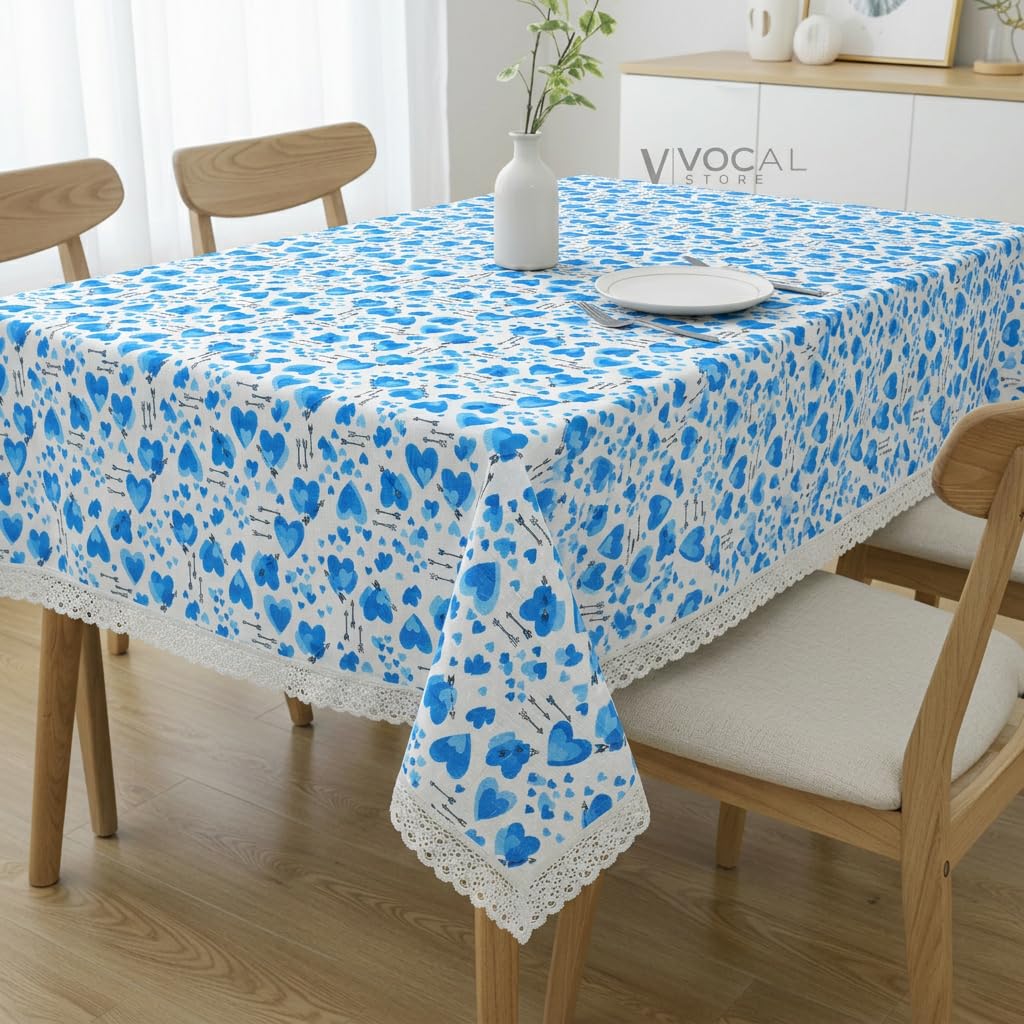 Lace Table Cloth for Dining Table, Decorative Center Table Cover for 6-8 Seater, 90 X 60 Inch, Blue Pop Cupid- (MTBL8-P08)-image-35
