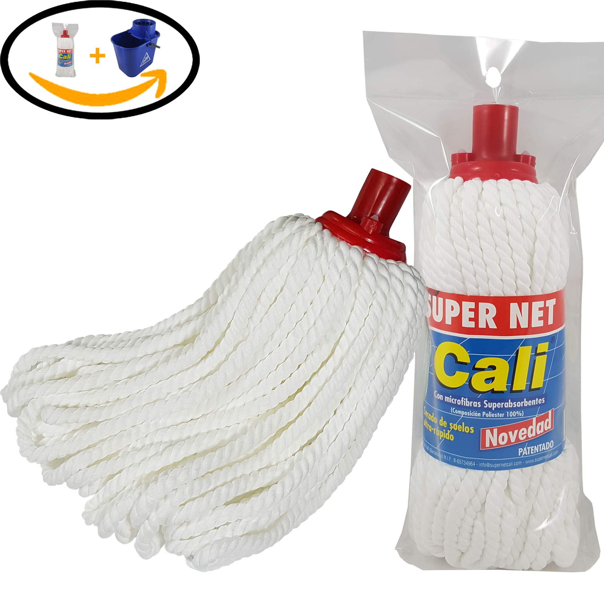 Fregona de Microfibras Super Net Cali con Cubo (210 Gramos, Pack 1 Fregona y Cubo 14 L. Azul)