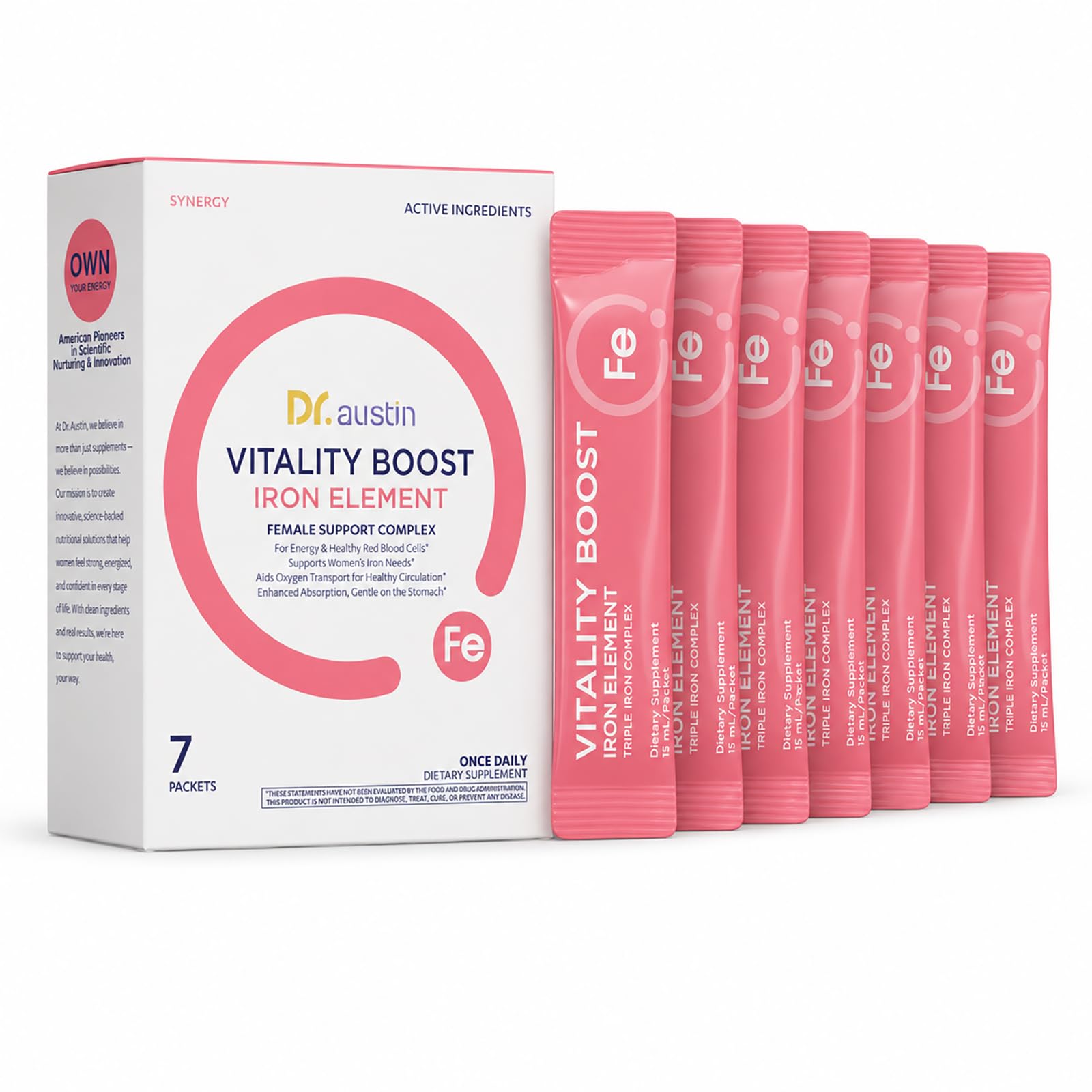 Dr. Austin Vitality Boost Iron Element with B-Vitamins & C - Gentle, High-Absorption Formula for Energy Support - 7 Liquid Packets 1