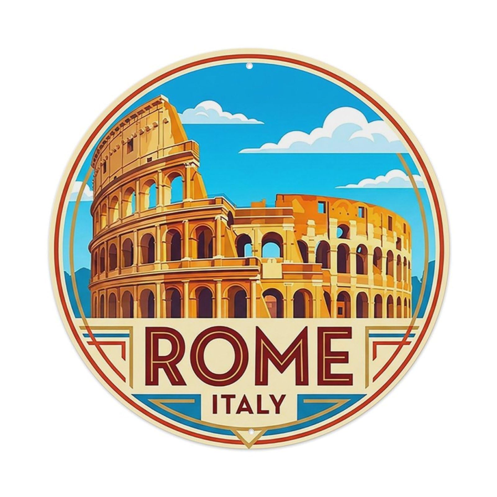 Vintage Travel Italy Rome Vintage Metal Tin Sign Plaque Wall Decor for Cafe, Club Bar, Office, Garden Metal Poster 8x8Inch