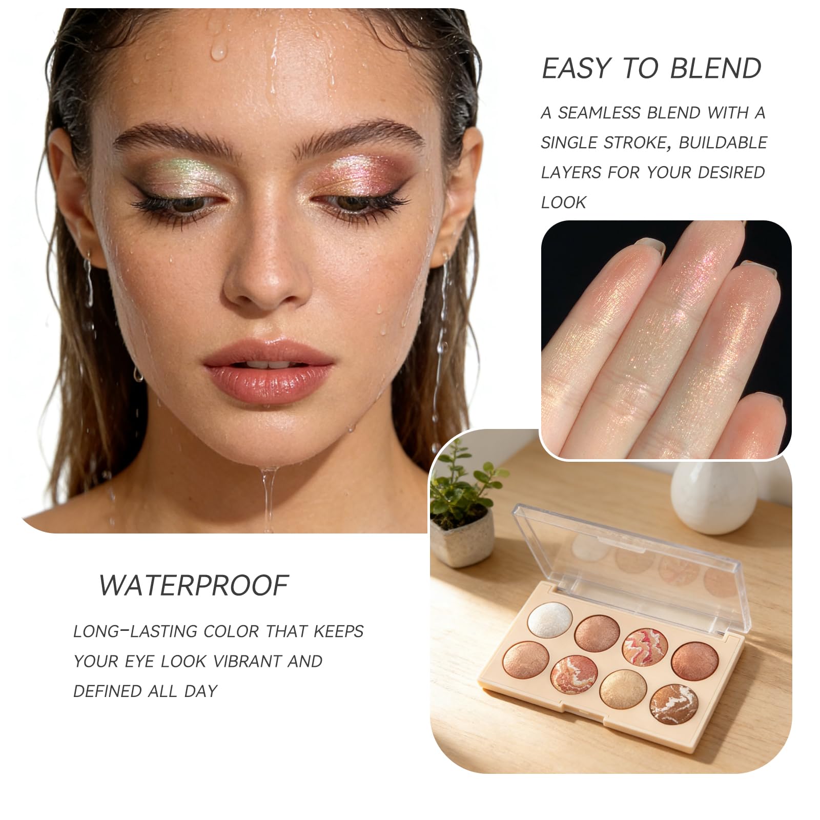 K'APEINE Puder-Palette, 8 Farben, Pink Gold Braun, Gesichts-Highlighter, Lidschatten, Rouge, Kontur-Make-up-Palette, für alle Gesichter, gebackenes Make-up-Set, mischbarer Highlighter für Damen