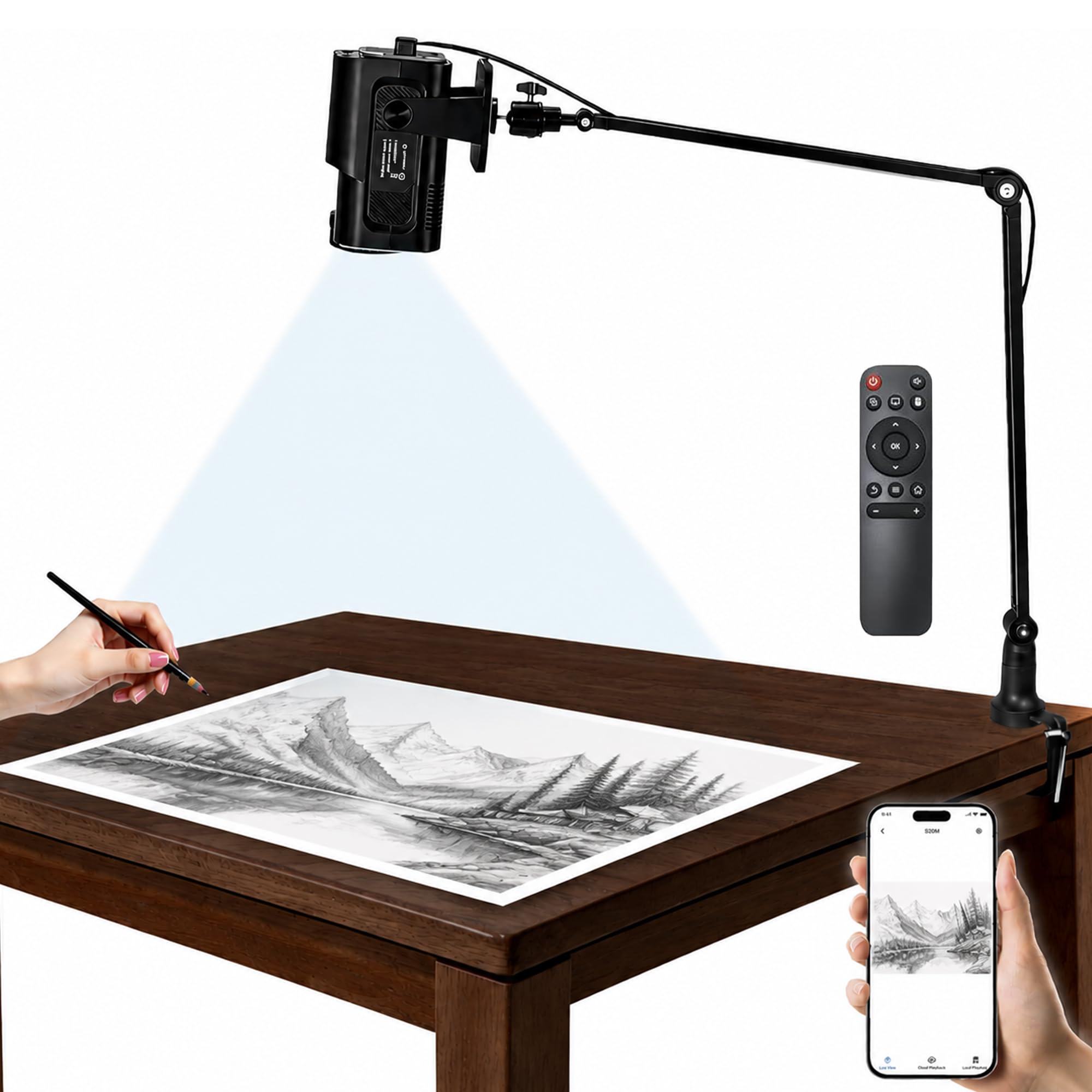 Vida Verde Tecnology Art Projector for Tracing with Adjustable Stand, No App Needed, WiFi 6 Bluetooth Support for Drawing from Phone, Mini Tracing Projector for Artists,Crafts