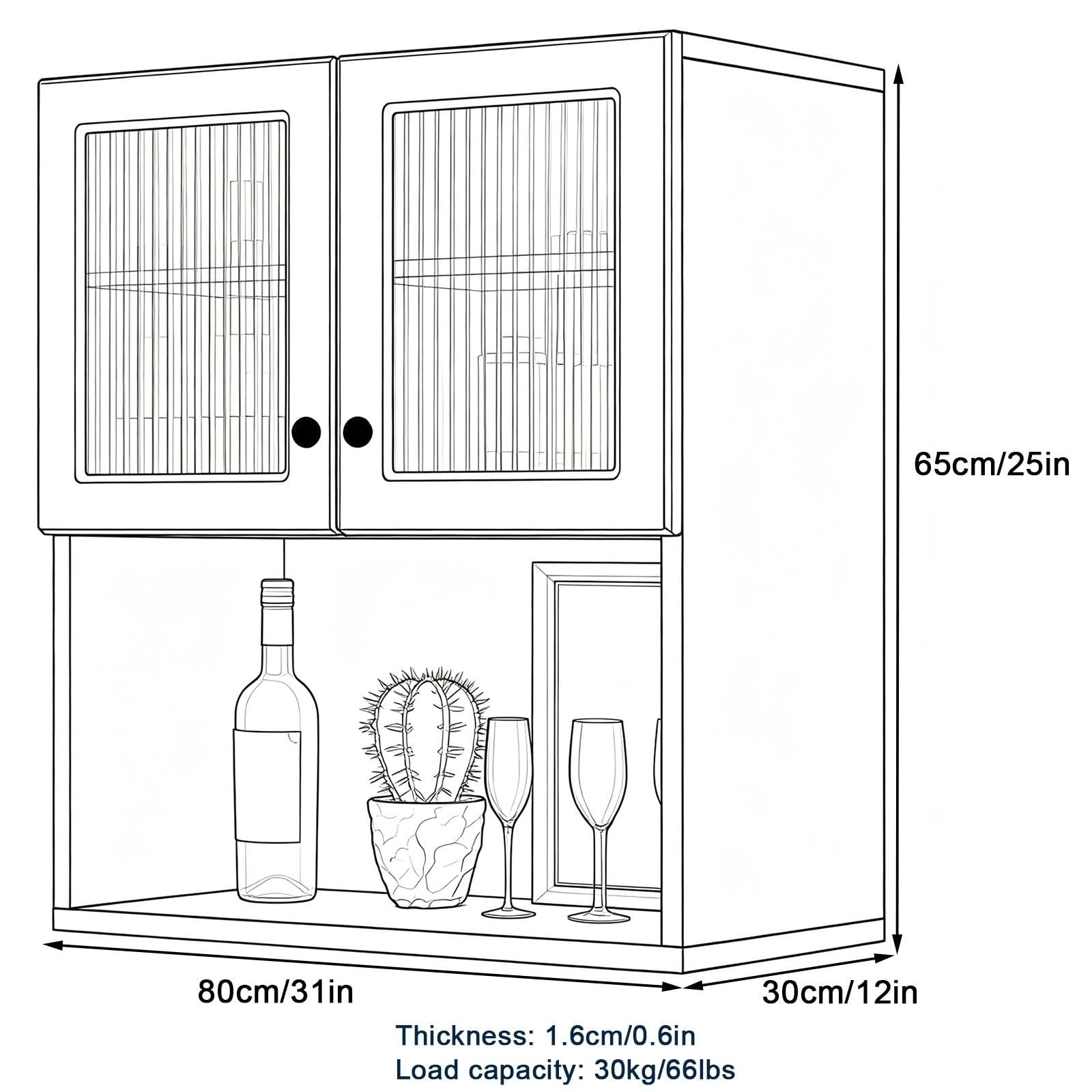 Meuble Haut de Cuisine, Double Ouverture, Portes en Verre Dépoli