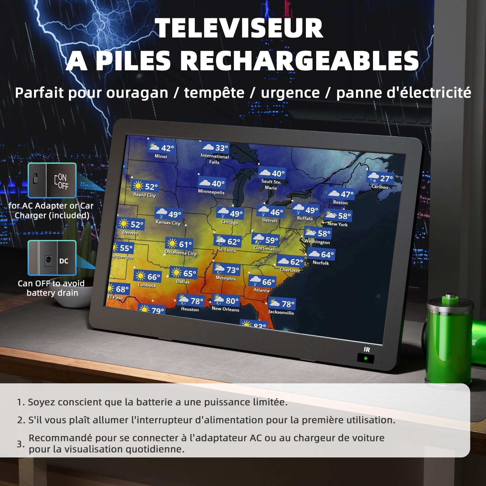 Desobry Téléviseur Portable 14,2 Pouces 1080p