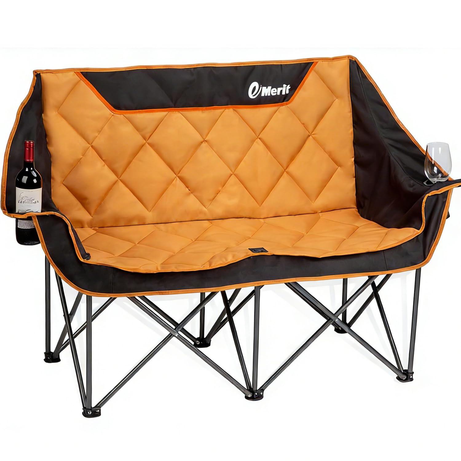 EMERIT Oversized Double Duo Camping Chair Folding Camping Loveseat 2 Person Camping Couch Heavy Duty Lawn Chairs for