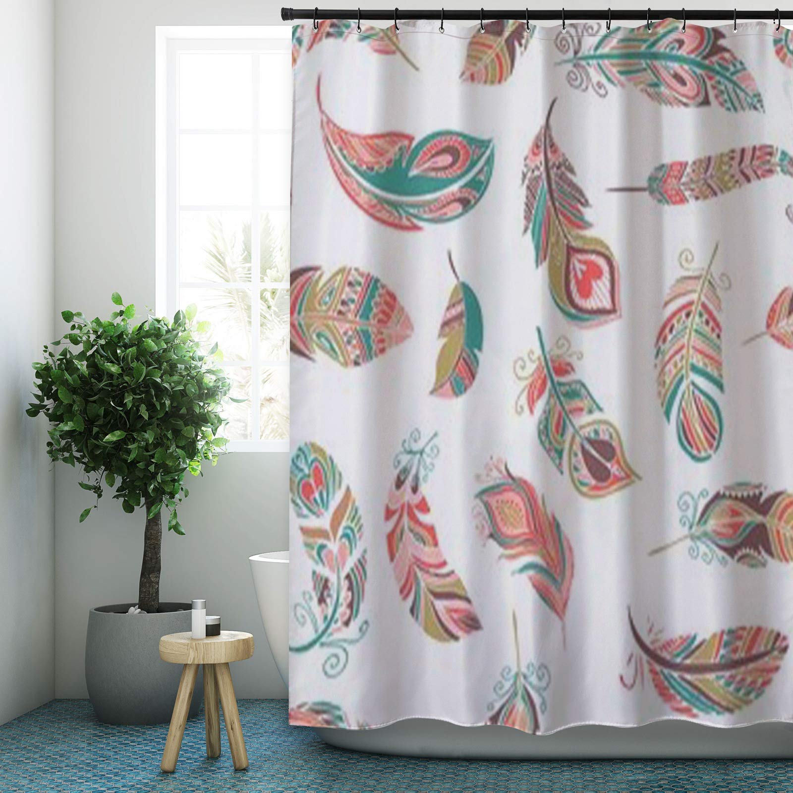 Abstract Shower Curtain - Feather Printed Waterproof Polyester Bath Tub Shower Curtain