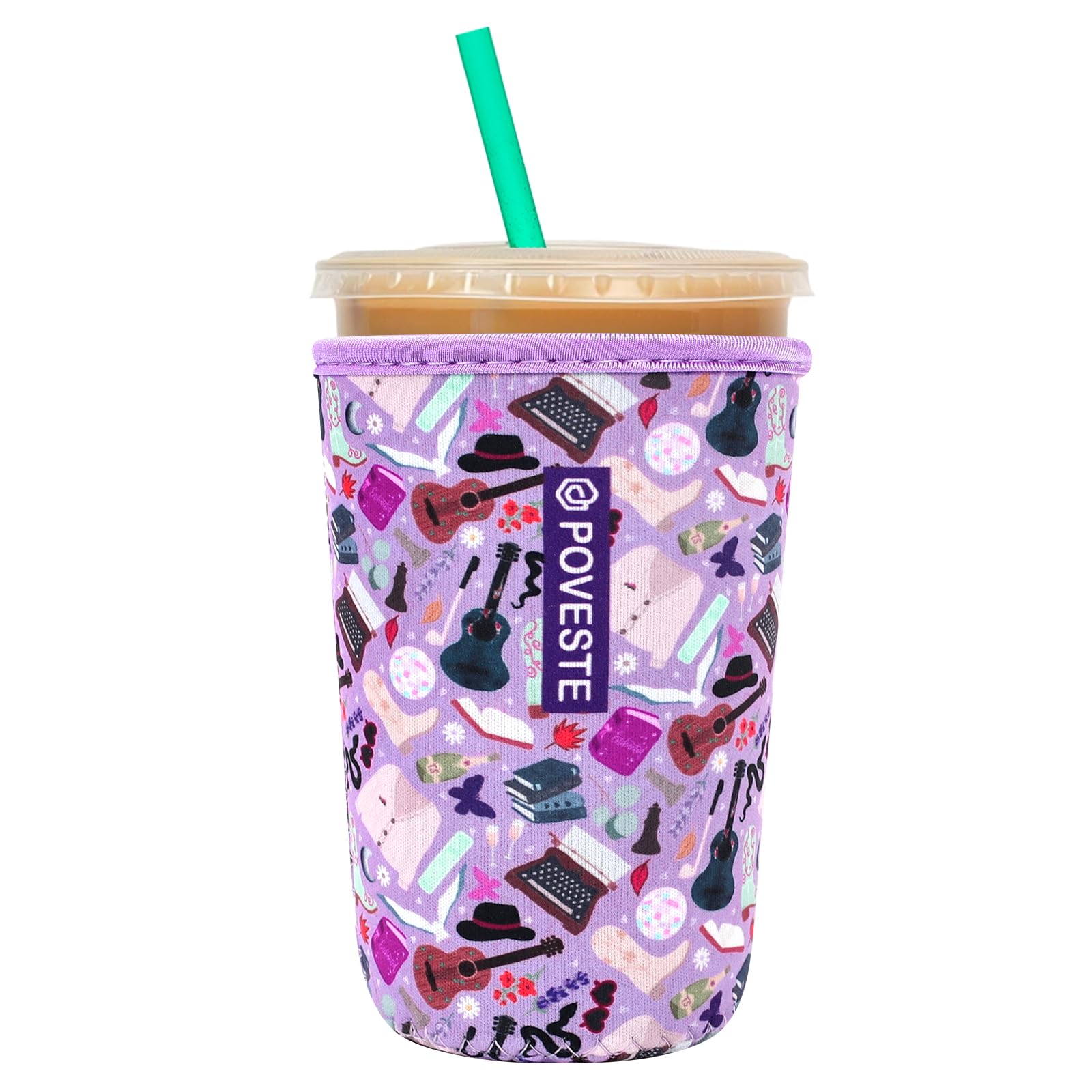 Reusable Neoprene Insulator Sleeve for Iced Coffee &amp; Cold Soda, Coffee Sleeves for Iced &amp; Hot Drinks, Cold Beverage Cooler Compatible with Starbucks, Dunkin (On Tour Purple, Medium: 22-24oz)