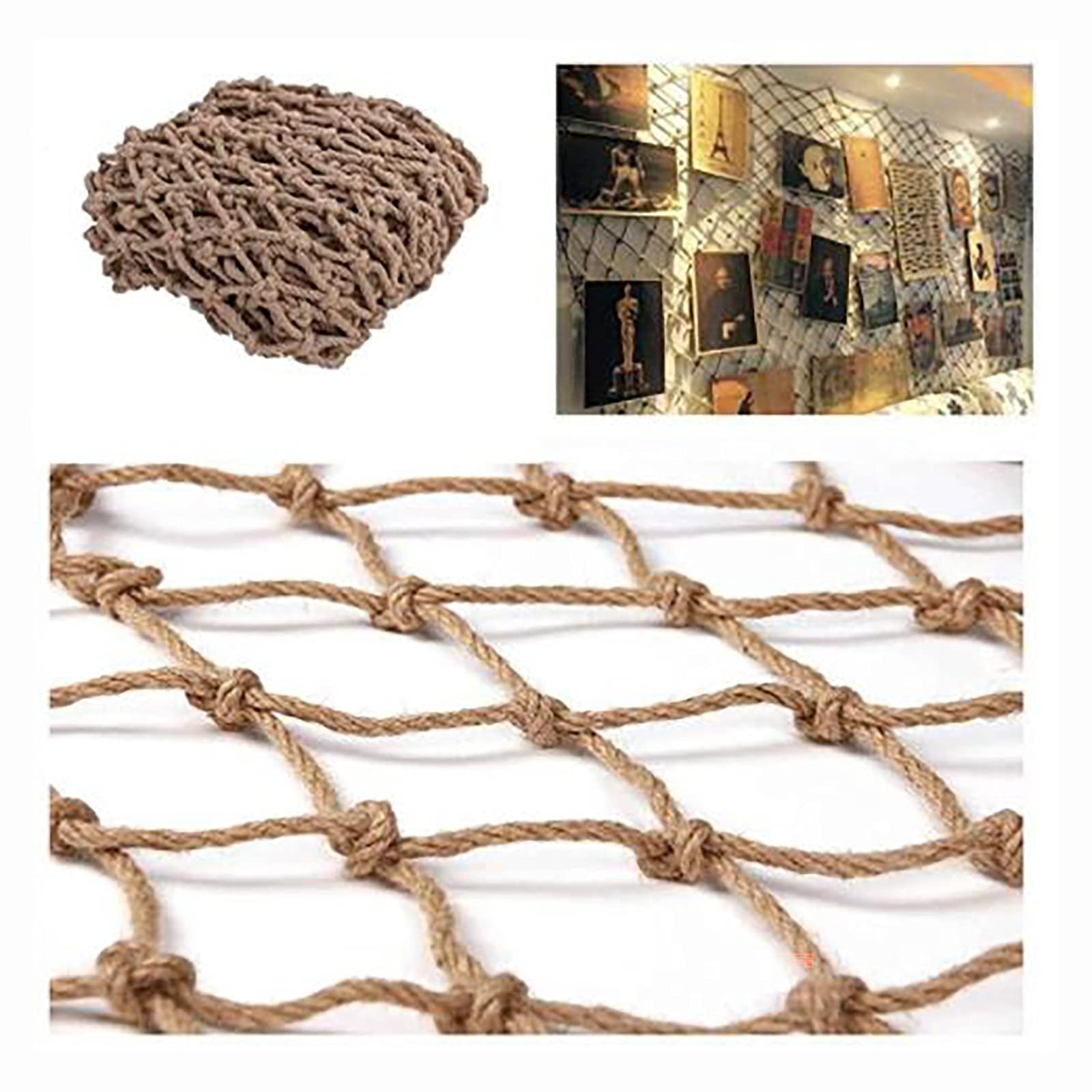 Frachtsicherheits Kletternetz für Kinder, Outdoor Dekor Seilnetz Balkon Treppen Zaun Jute Hanf Netz 6 mm x 15 cm, Sicherheitsnetz(Size:1x10m)