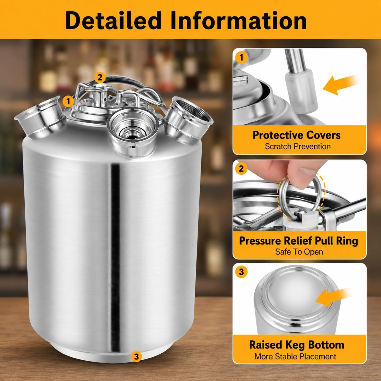 Barril de limpieza de línea de cerveza, acero inoxidable de 10 L, 3