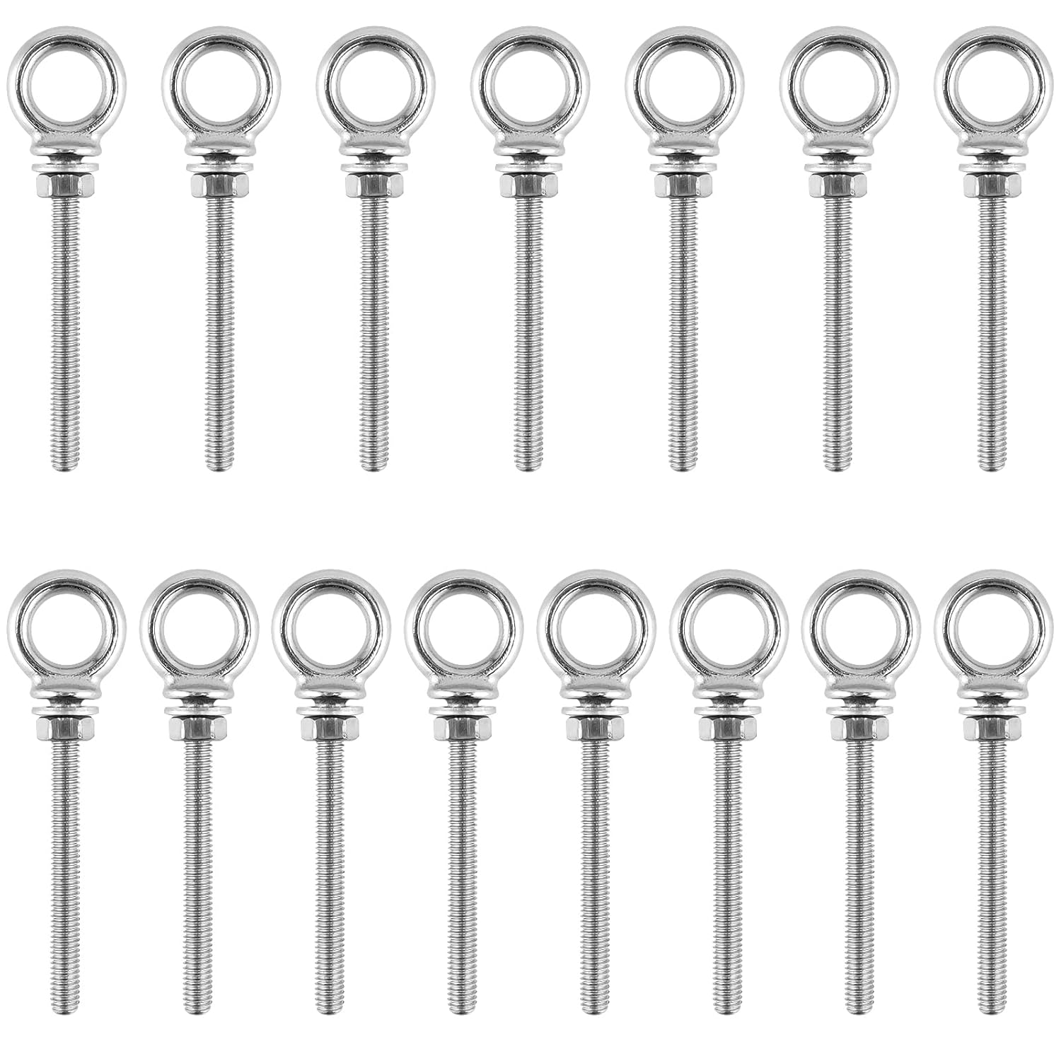 HOZEON 15 PCS 1/4 Inch Threaded Eye Bolts, Heavy Duty Eye Bolts, Shoulder Eye Bolt with Nut and