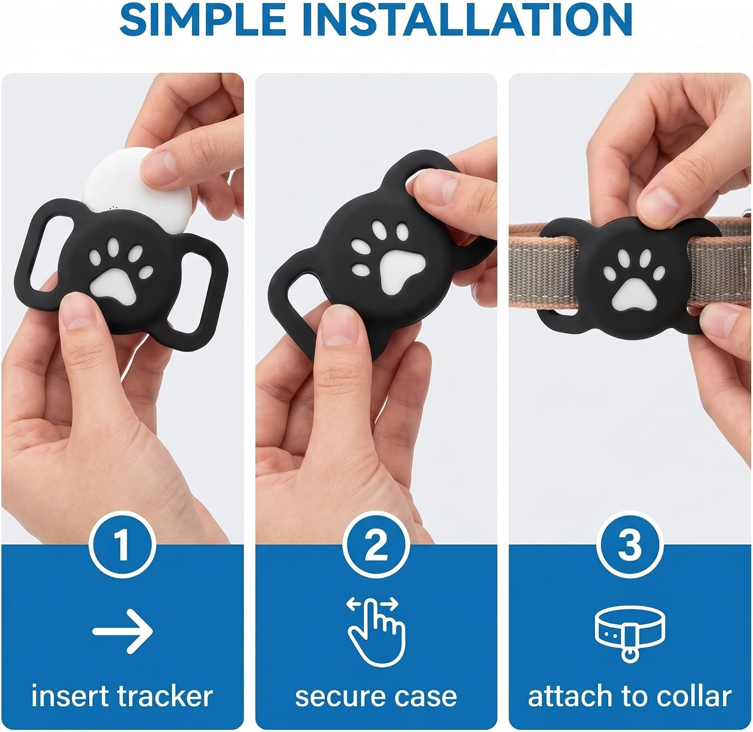 GPS Tracker Real-Time Location,Compatible with Apple Find My, Ultra-Slim Reliable Performance,IP68 Waterproof Silicone Protective Case,Used for Cat and Dog Collar(Black)