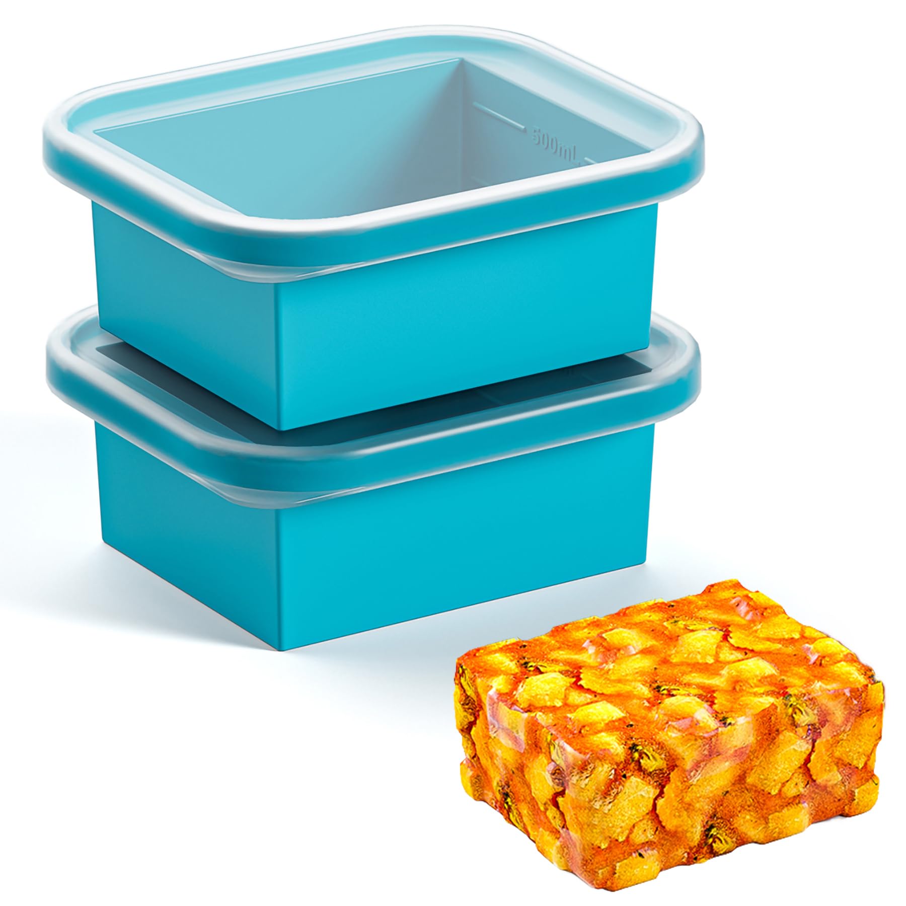 Bangp 2 Cup Silicone Freezer Trays with Lid,2 Pack,Meal Prep Containers Reusable,Soup Freezer Molds,Freeze and Store Soup, Broth, Sauce, Leftovers