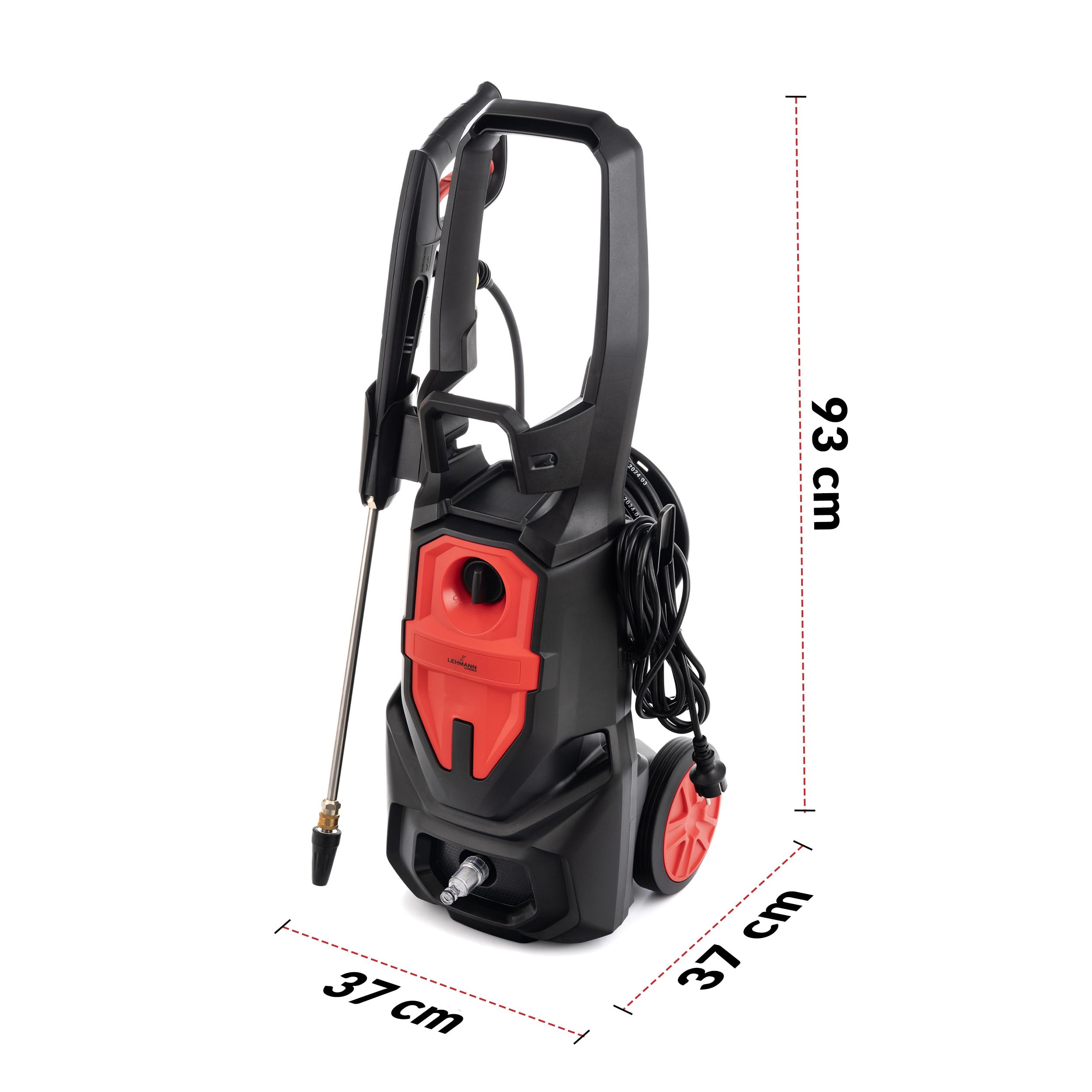 LEHMANN Idropulitrice Phoenix, 3000 W, max. 260 bar, Portata 480 l/h, Raggio d'azione 17 m, Motore a induzione, Lancia schiuma & 5 Ugelli intercambiabili, per Auto ed Esterni di Casa, Nero/Rosso