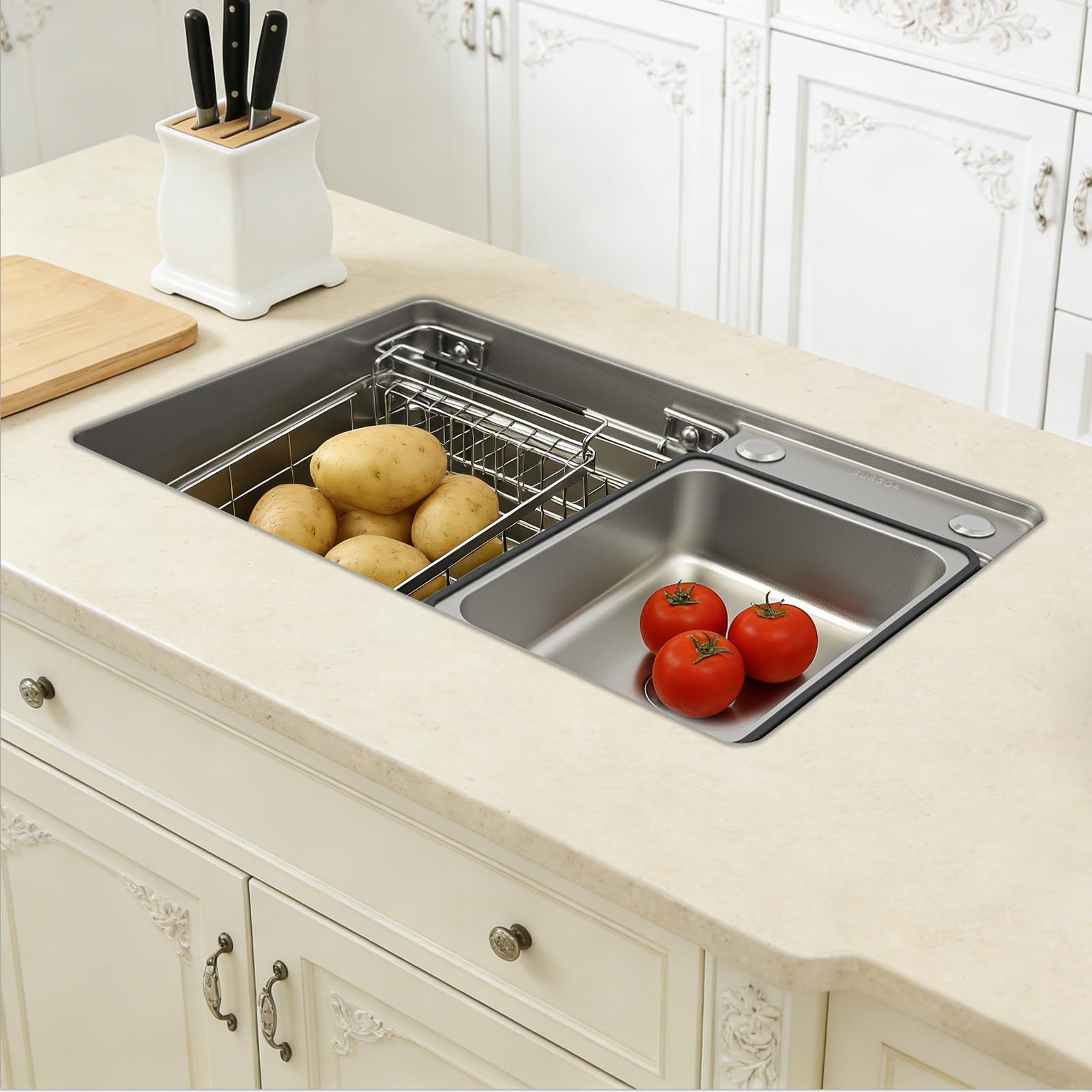 Vielseitige Edelstahl Küchenspüle, 1 becken Einbauspülen Auflagespüle mit Abtropfkorb & Siphon, für ab 58 cm Unterschrank, ideal für Wohnmobil, Vorbereitungsküche & Bar