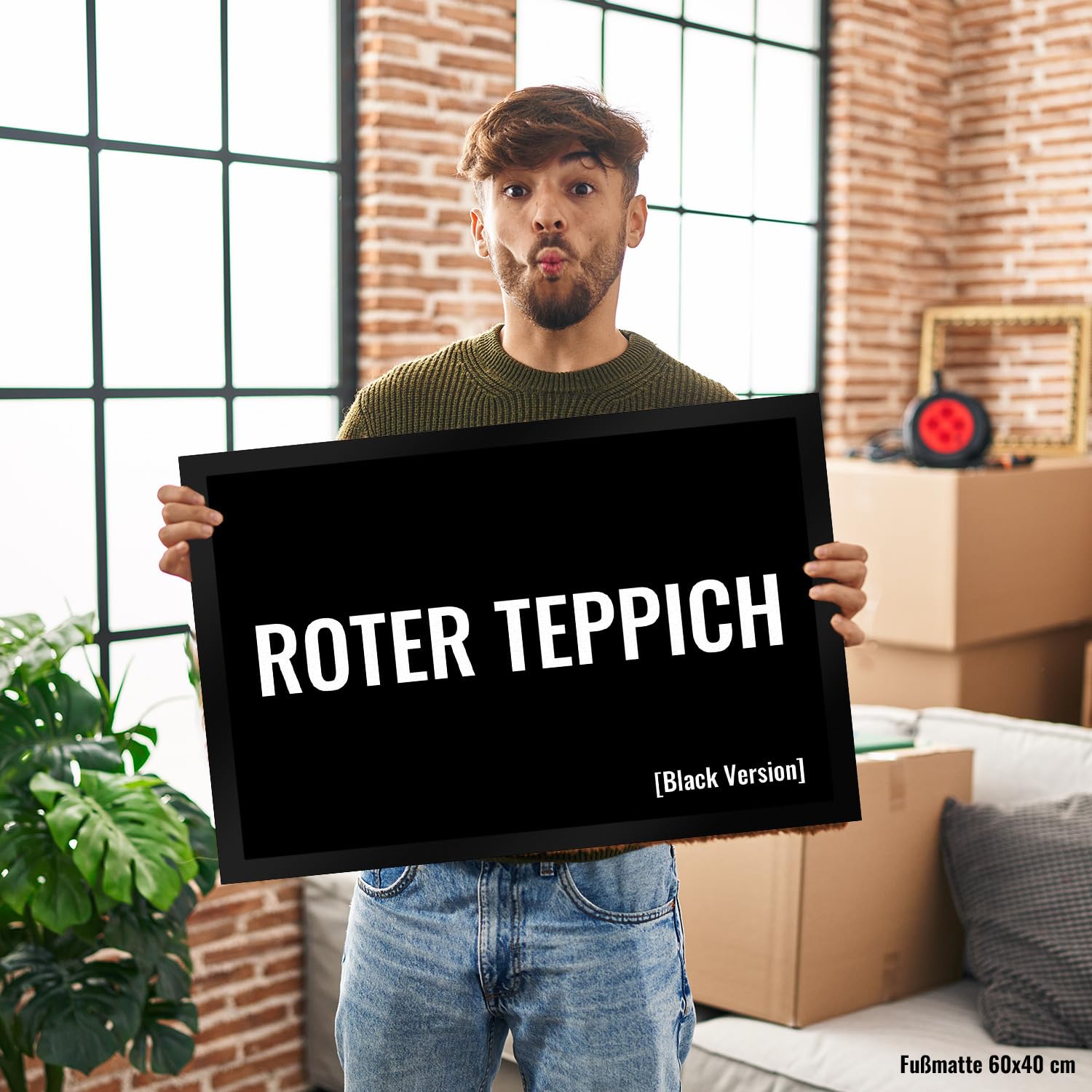 speecheese Fußmatte XXL in 50x75 cm mit lustigem Spruch Roter Teppich [Black Version] mit Rutschfester Unterseite schwarzer Humor lustige Fussmatte Fußabtreter mit Spruch für die