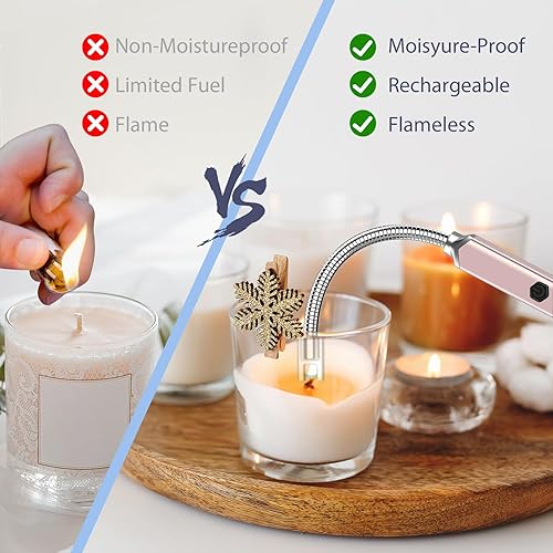 Miniatura 5 de Encendedor electrónico de vela de arco, resistente al viento, sin llama, recargable por USB (1 unidad, oro champán)