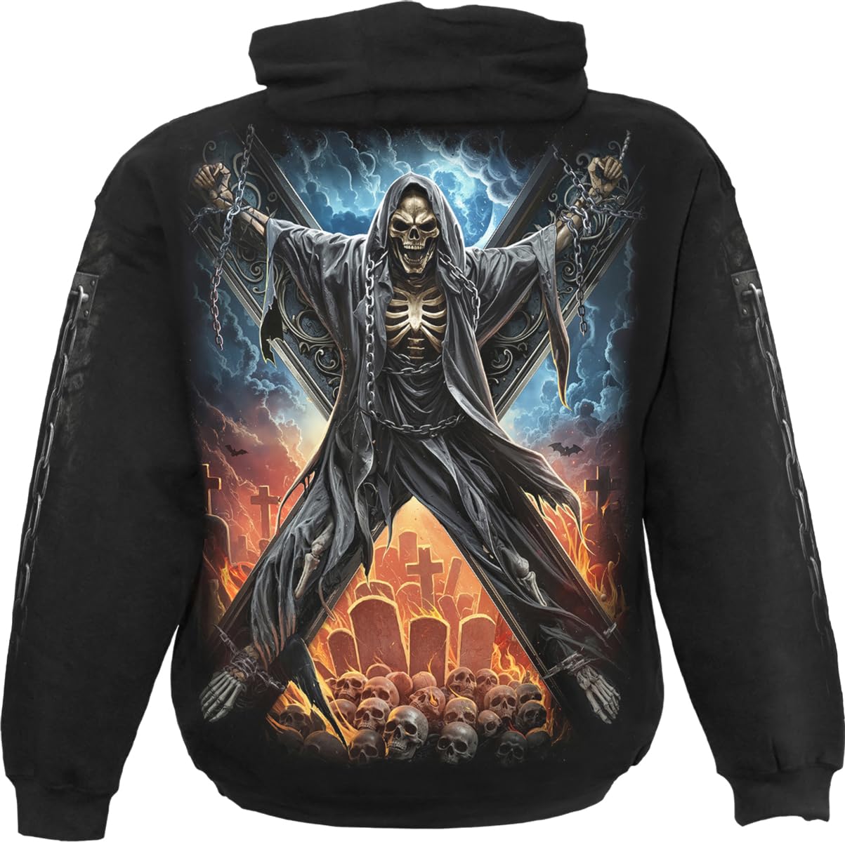 Spiral Crossed Over Hoodie Uomo Felpa con Cappuccio Nero 100% Cotone Regular