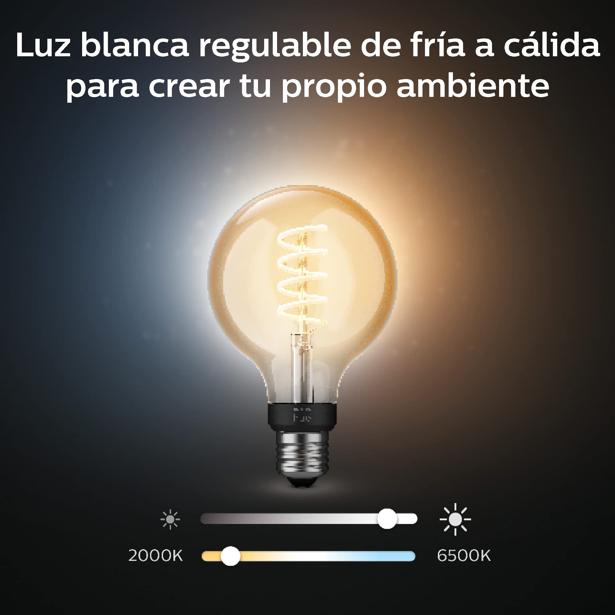 Philips Hue White E27 Filament G93 580lm, warmweißes Licht, dimmbar, steuerbar via App, kompatibel mit Amazon Alexa (Echo, Echo Dot) (Packung mit 2)