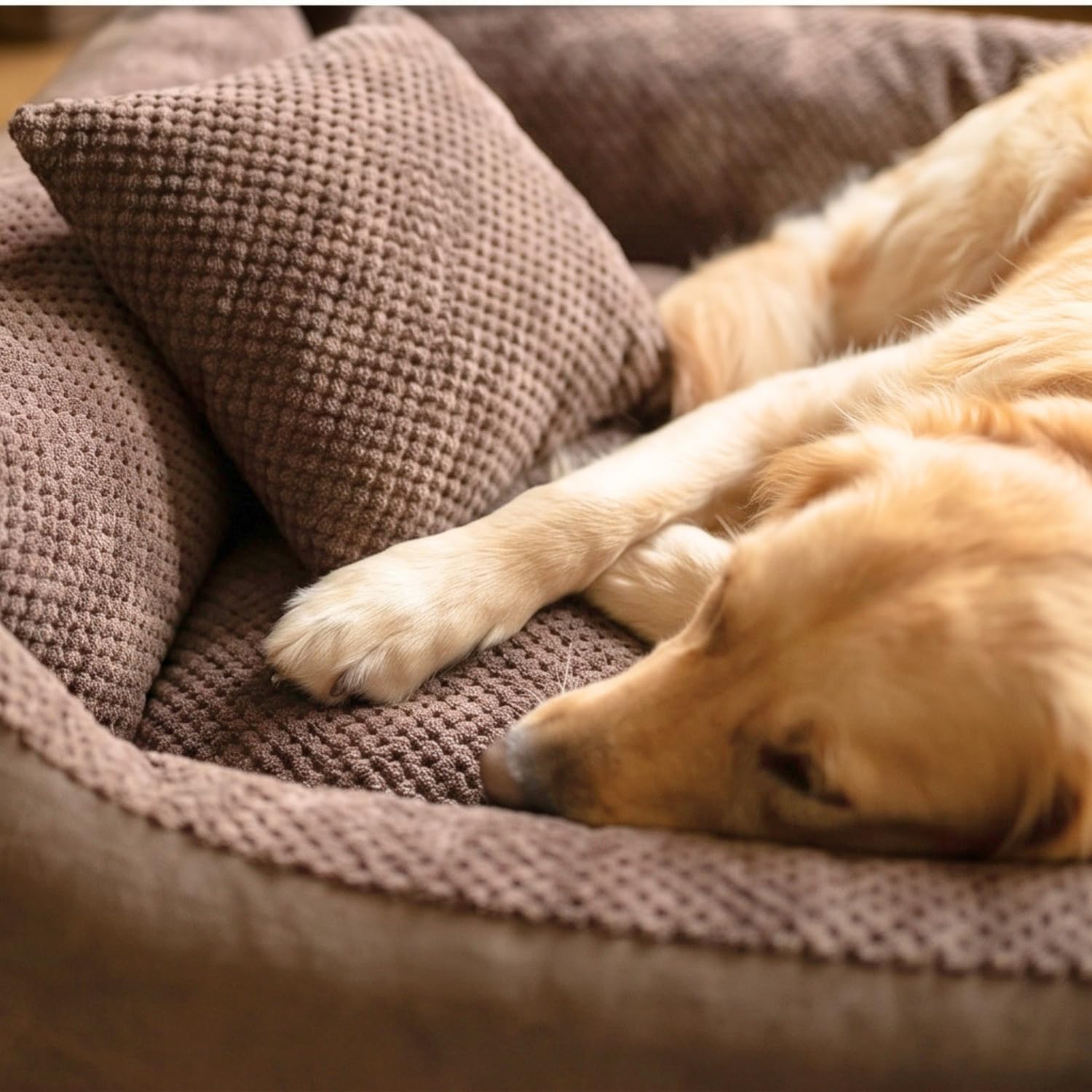4L Textil TEO Cama para Perros Medianos Lavable y Desenfundable – Sofá para Perros en Tejido Resistente, Cojín Cómodo – 80x60 cm, Marrón | Con cremallera, lavable a máquina