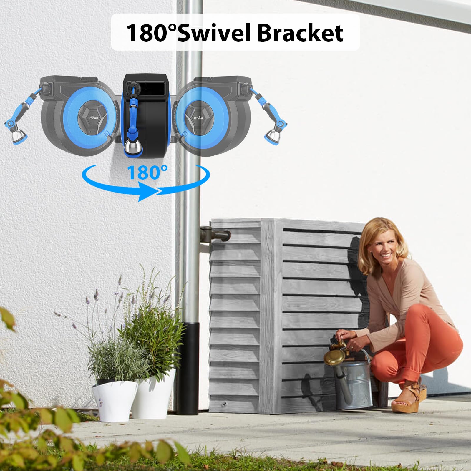 Garten Schlauchbox Wandmontage 20m, Automatik Schlauchtrommel Wasser mit 10-in-1 Multibrause， | 180° Schwenkbar | Wandhalterung | Gartenschlauch | Blau