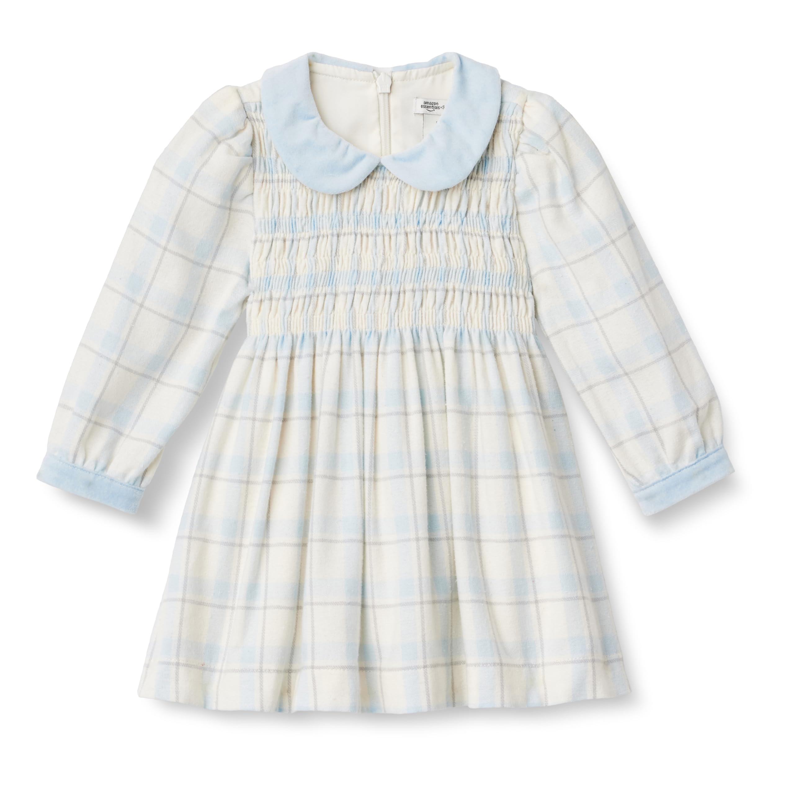 Amazon Essentials x Sofia Grainge Toddler and Baby Girls' Long Sleeve Flannel Dress with Velvet Collar, Fit and Flare