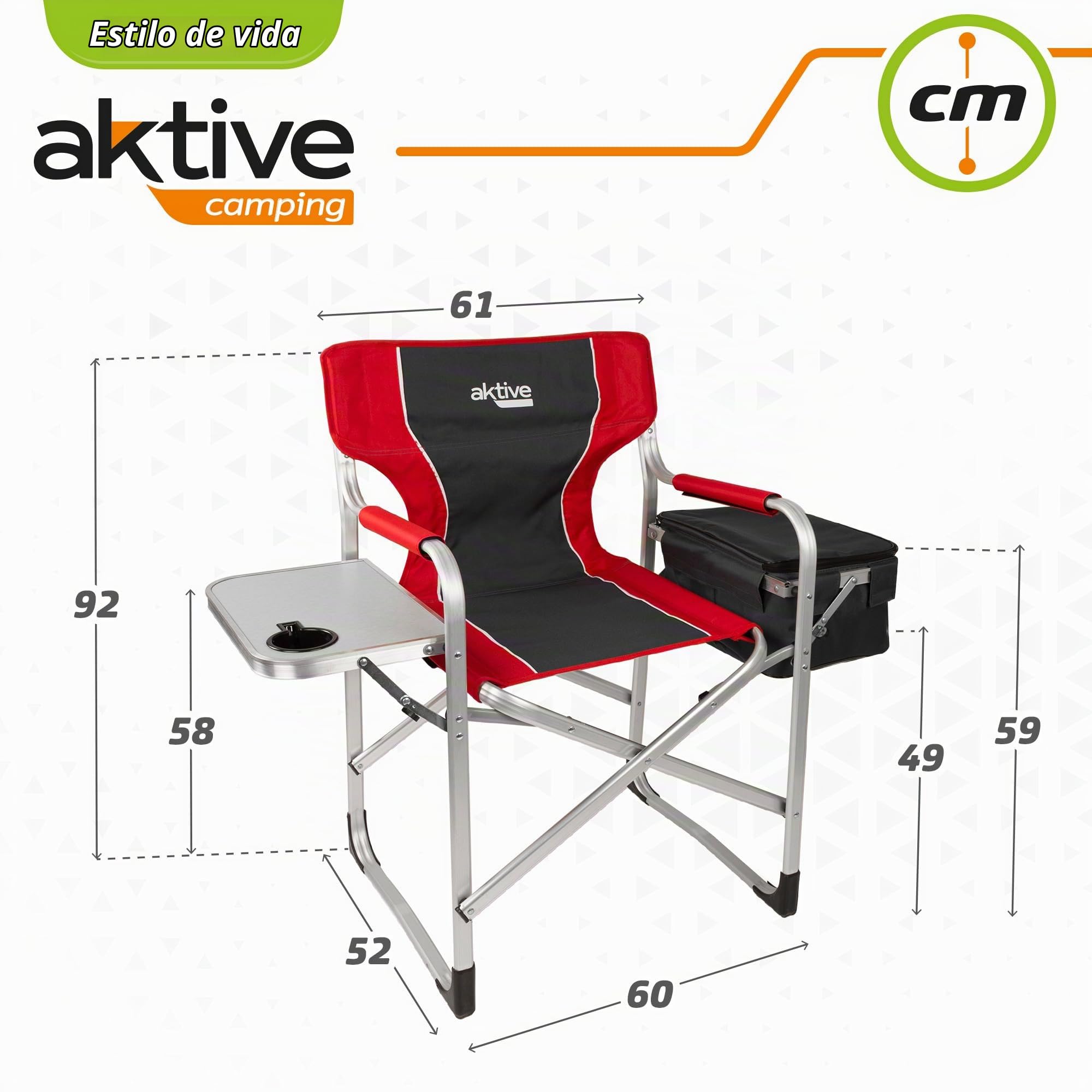 AKTIVE 63000 - Silla Plegable Camping portátil con Soporte ara Botellas y Bolsa térmica, Silla Camping Plegable 61x48x92,5cm, Resistente y Ligera, Silla Director Plegable antivuelco