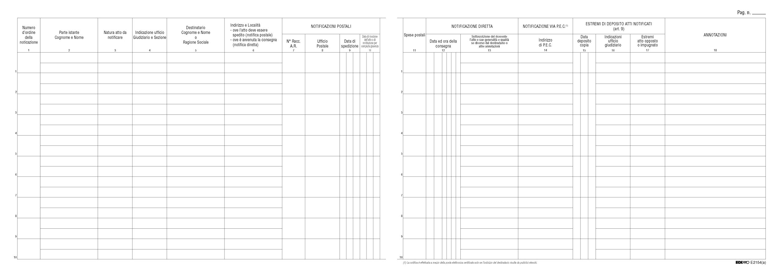 EDIPRO E2154 Registro cronologico atti notificazione civile amministrativa stragiudiziale 23 pagine 24,5x31 cm Confezione da 2