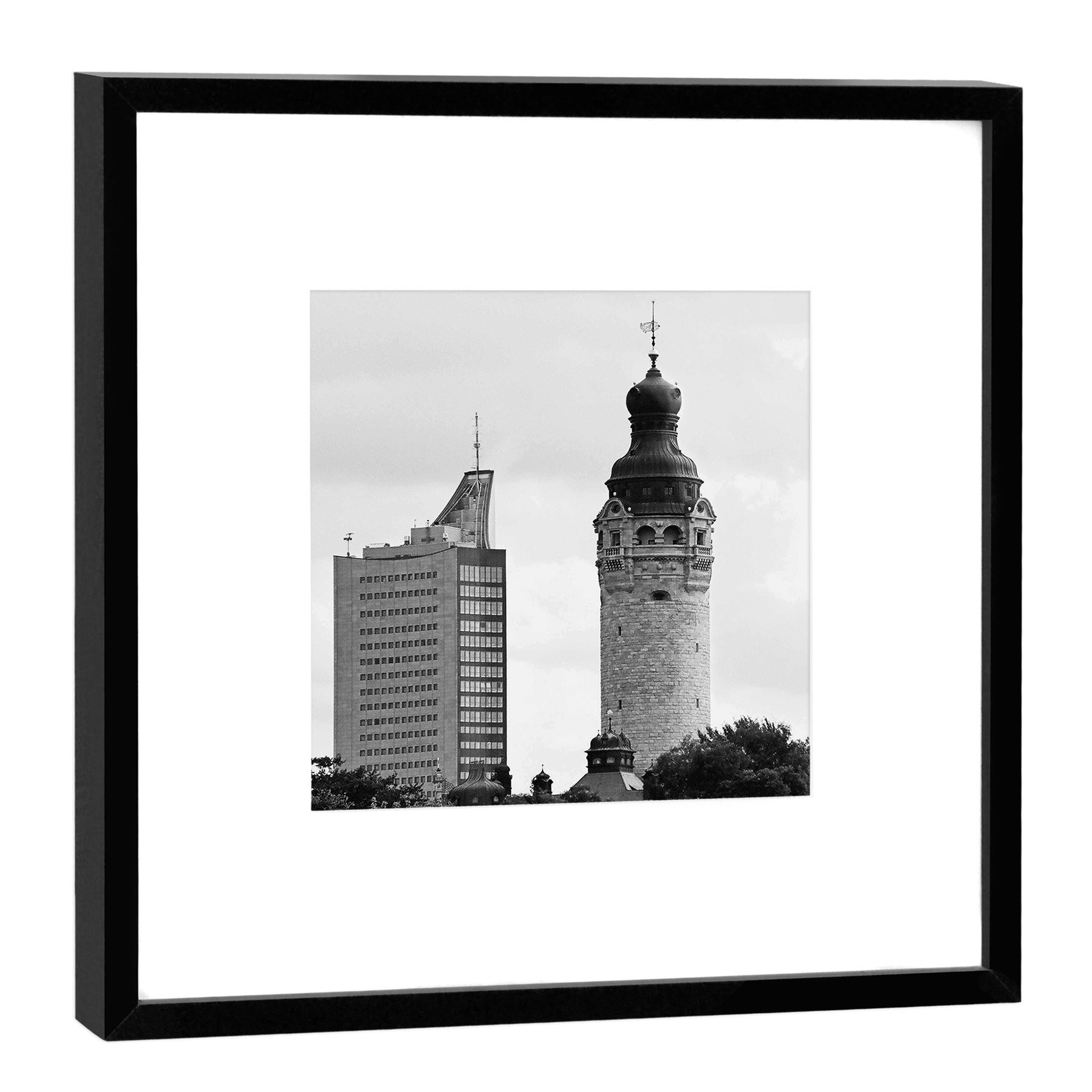 Impression photo Leipzig sur cadre en bois noir 27x27 cm Skyline
