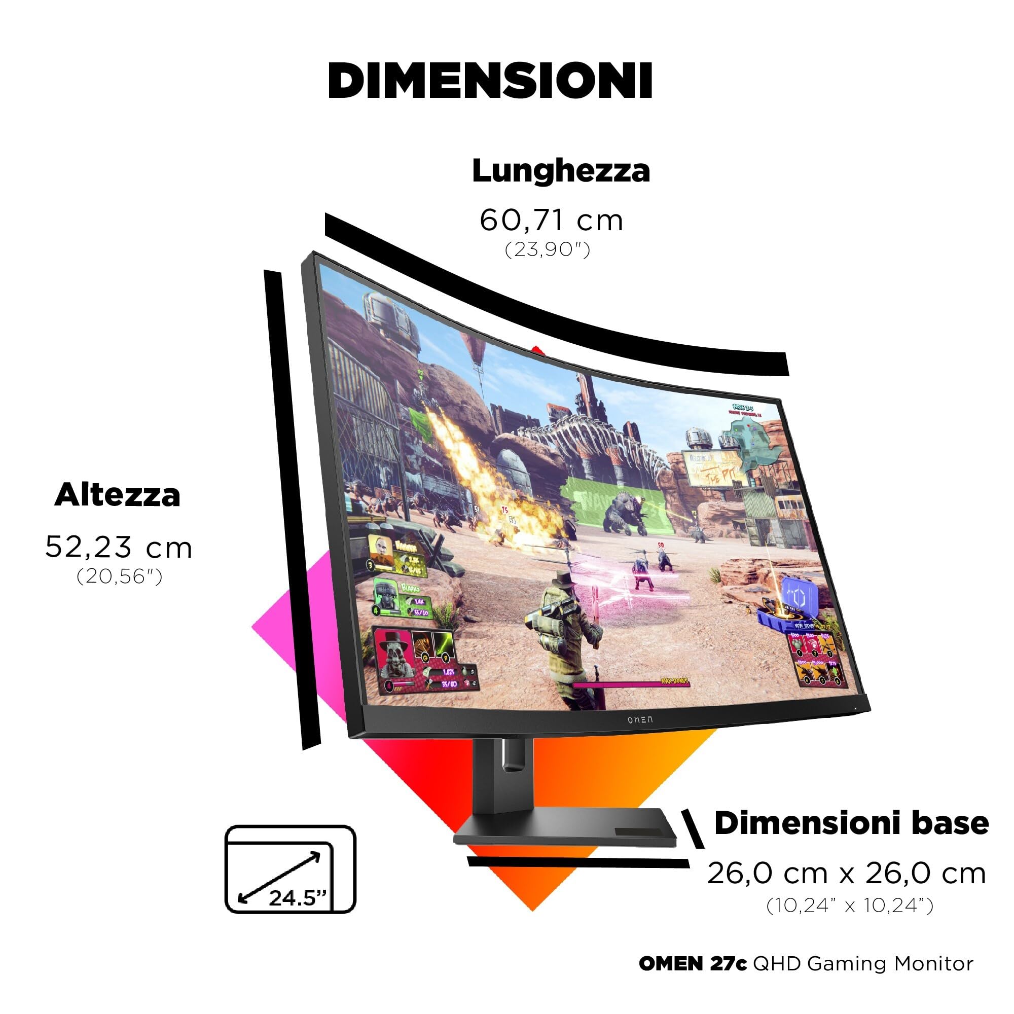 HP OMEN 27c Monitor Curvo da 27 pollici, Pannello VA 16:9 2K QHD 240Hz, 1 ms, DisplayHDR 400, Antiriflesso, 400 nits, AMD FreeSync, VESA, USB-A, Nero