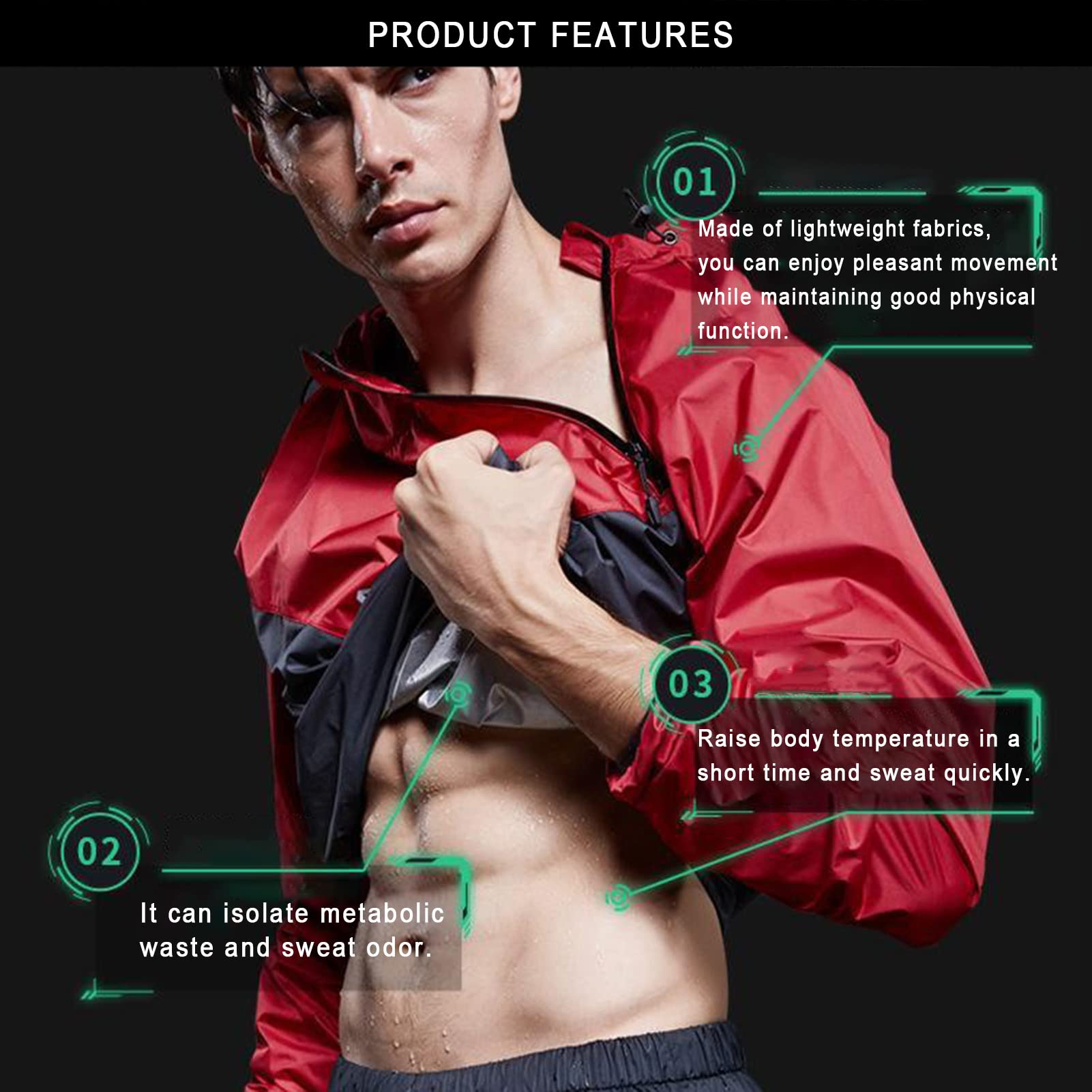 Schwitzanzug Zum Abnehmen, Trainingsanzug Sauna Suit Set Saunajacke Herren Schwitzjacke Trainingsjacke Sportshirt Abnehmen Fitness Trainingsshirt Für Die Fettverbrennung