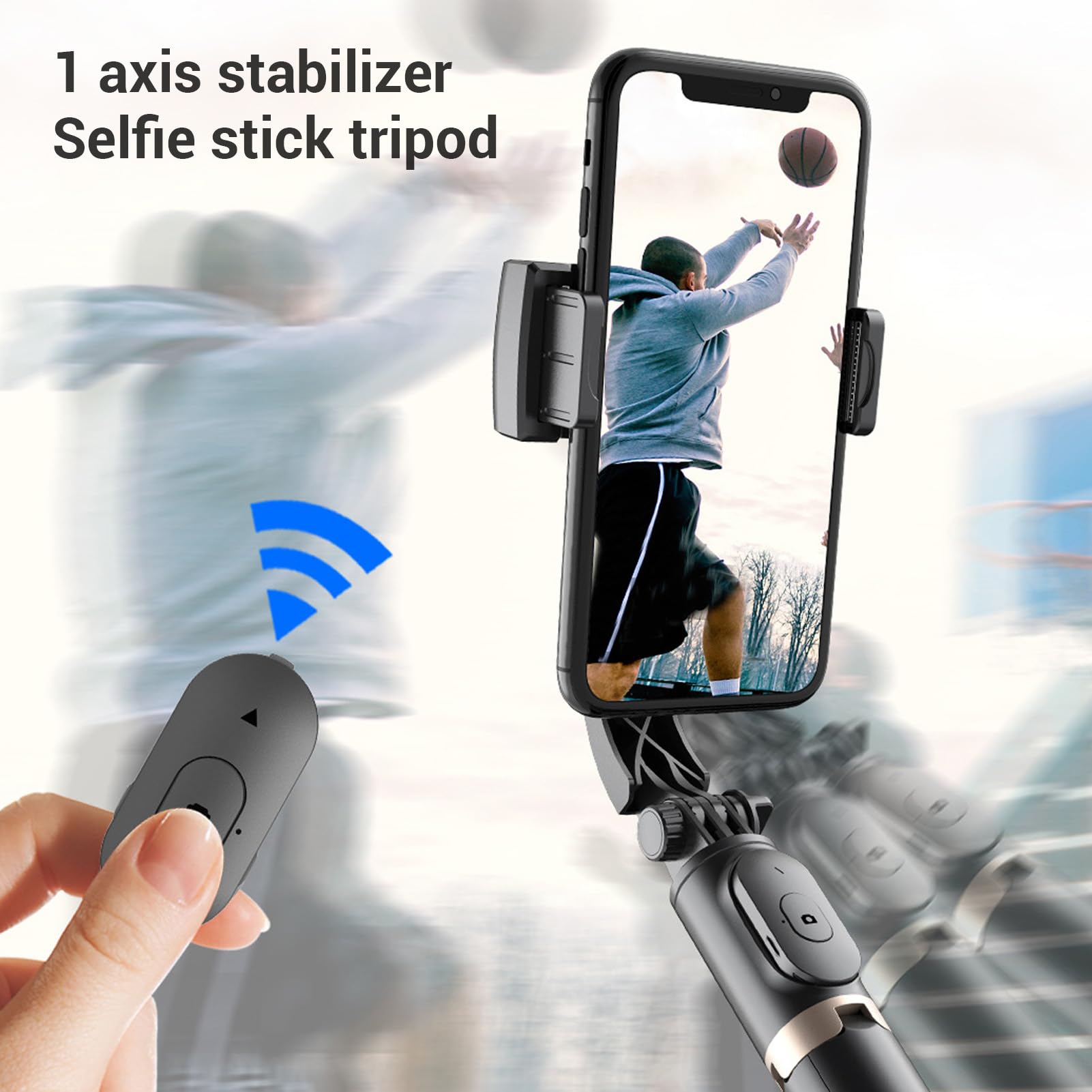 Stabilizator Gimbala do Telefonu, Składany Gimbal do Smartfona z Pilotem, Regulowany Zacisk 360°, Wysuwany Drążek do Selfie,Statyw do Telefonu Zapobiegający Wstrząsom do Vlogowania