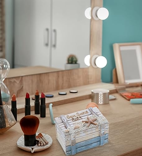 Miniatura 7 de CoTa Global Caja de madera costera, caja de almacenamiento de recuerdos náuticos hecha a mano, bonita caja de madera con decoración de estrellas de