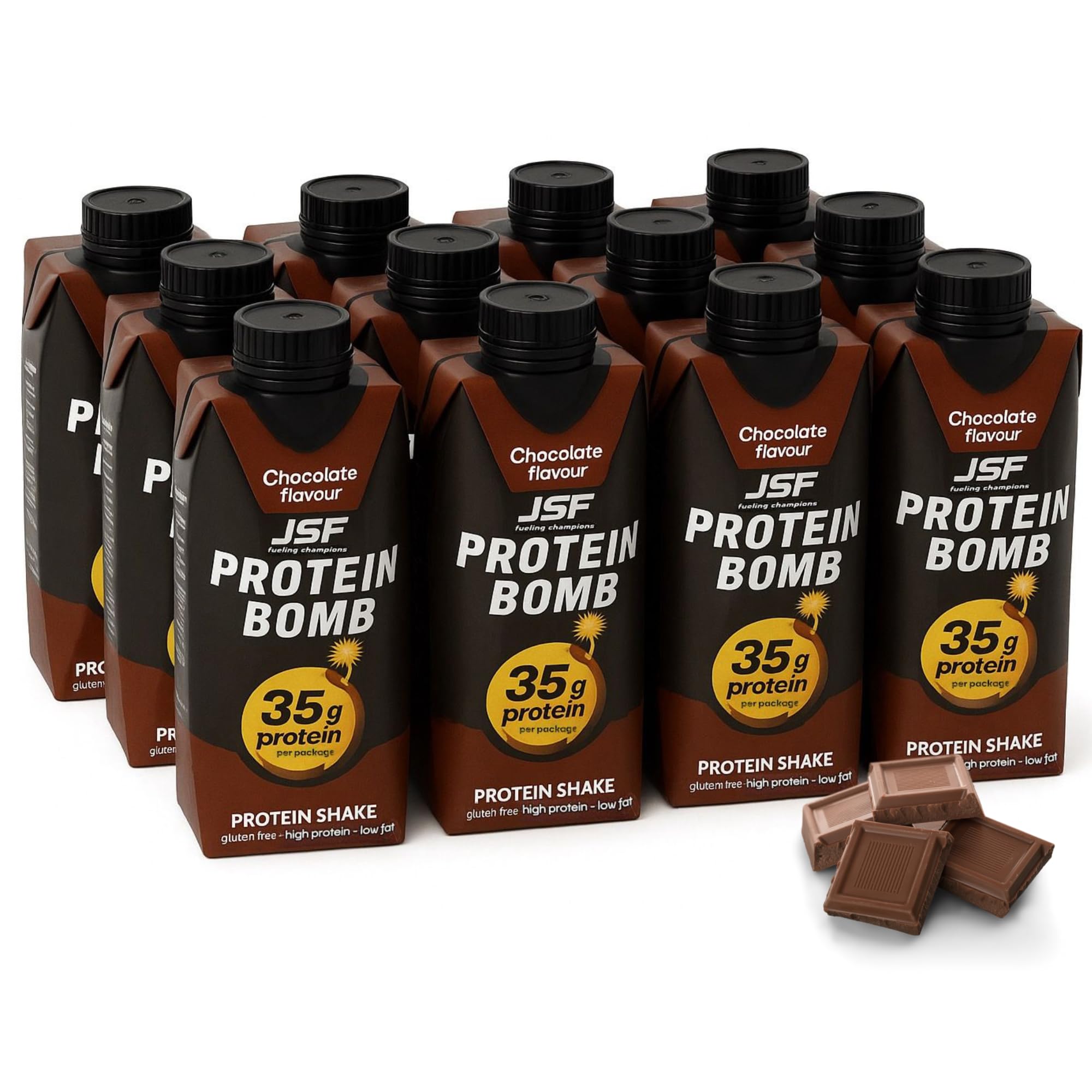 JSF fueling champions 12x Protein Shake 350 ml zestaw – bez dodatku cukru, 35 g białka, napój białkowy – czekoladowy – bezglutenowy – posiłek w płynie, zamiennik posiłku