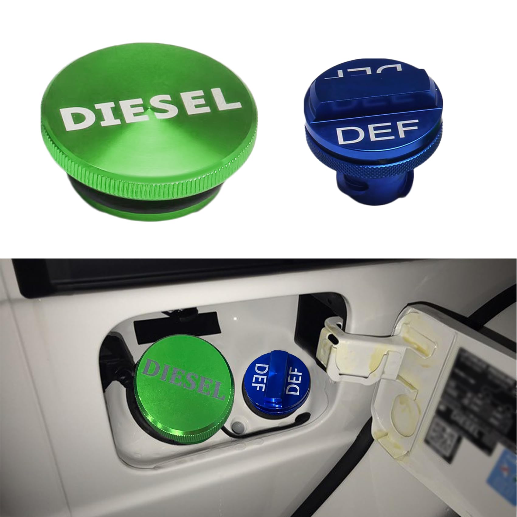 2PCS Diesel Fuel Cap, Fuel Filler Neck Cover, Aluminum Diesel Fuel tank Cap, Diesel Fuel Cap Aluminum DEF Cap Combo for Dodge Ram 2013-2018 Truck 1500 2500 3500