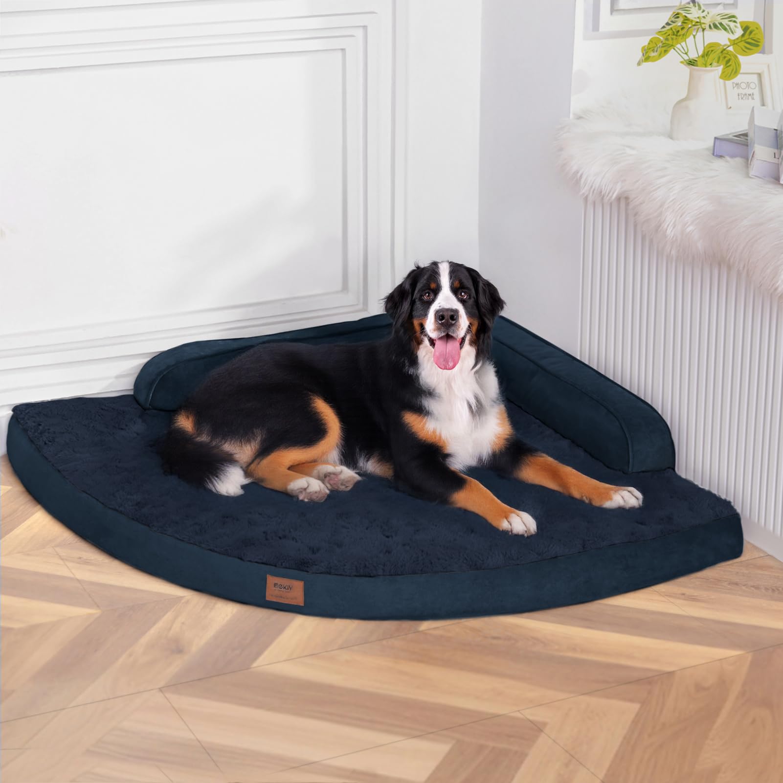 MEKIY Large Orthopedic Dog Bed with Sides XXXL Dog Beds with Removable Washable Cover Non-Slip Waterproof Pet Bed for Extra Large Dogs - Navy Blue