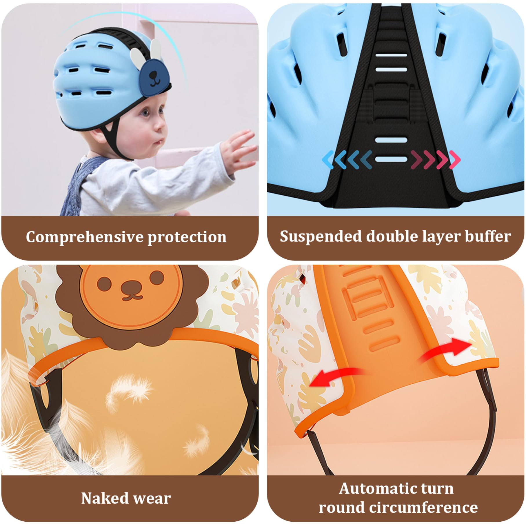 Casco de bebé para Gatear Sin Golpes Protector de Cabeza de bebé Ligero para Caminar Casco de Seguridad con cojín Suave, Transpirable y Ajustable para niños pequeños de 6 a 24 Meses.