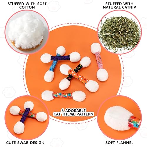 Miniatura 2 de CiyvoLyeen 6 piezas de hisopos de hierba gatera, juguetes divertidos para masticar, rellenos de hierba gatera, dentición interactiva para gatos,